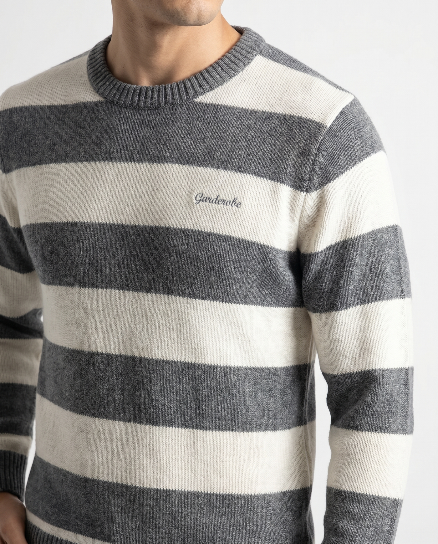 Built to hold its line — Men's Grey Panel Wool Sweater