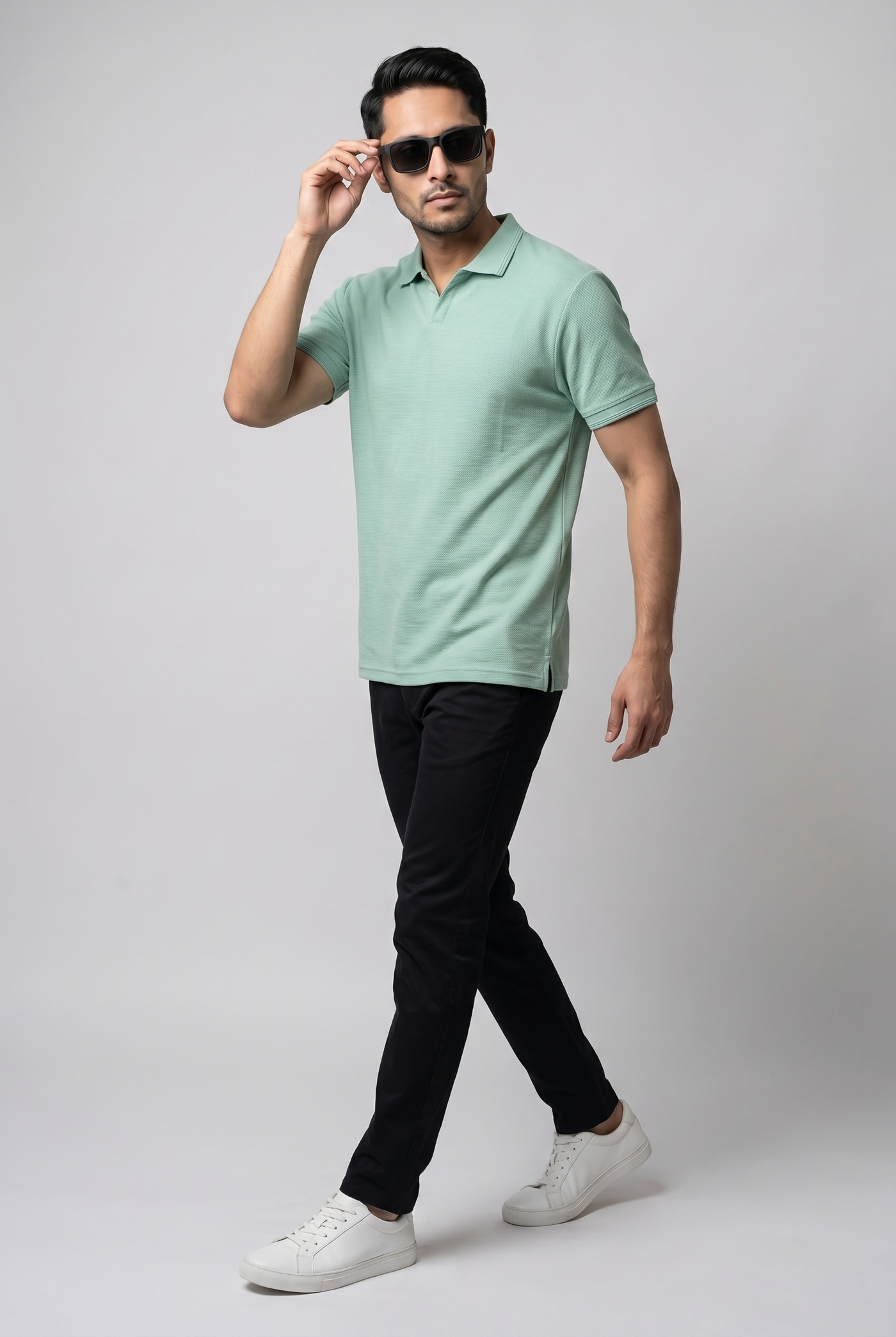 Considered fabric, premium hand-feel — Men's Green Popcorn Polo