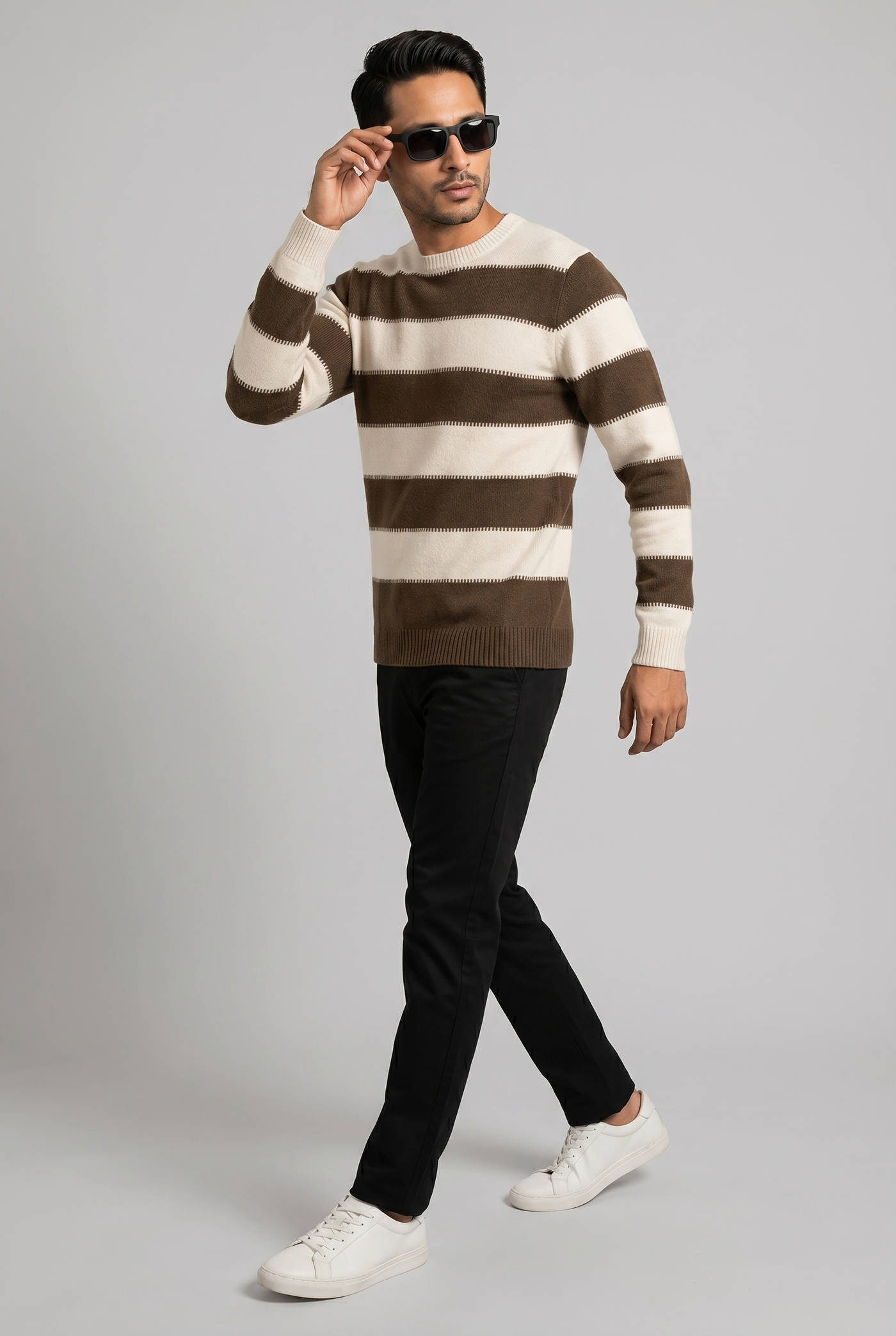 Considered fabric, premium hand-feel — Men's Brown Panel Wool Sweater