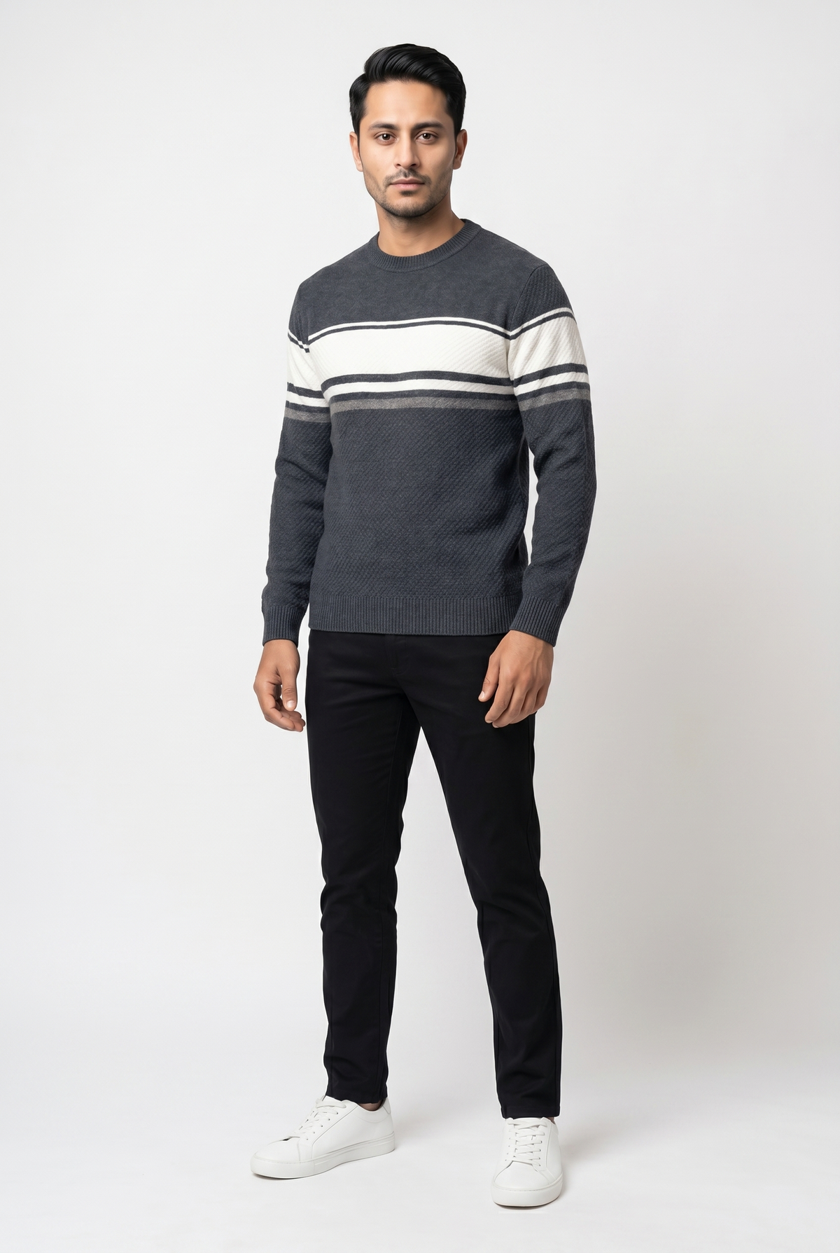 dark grey panel wool sweater