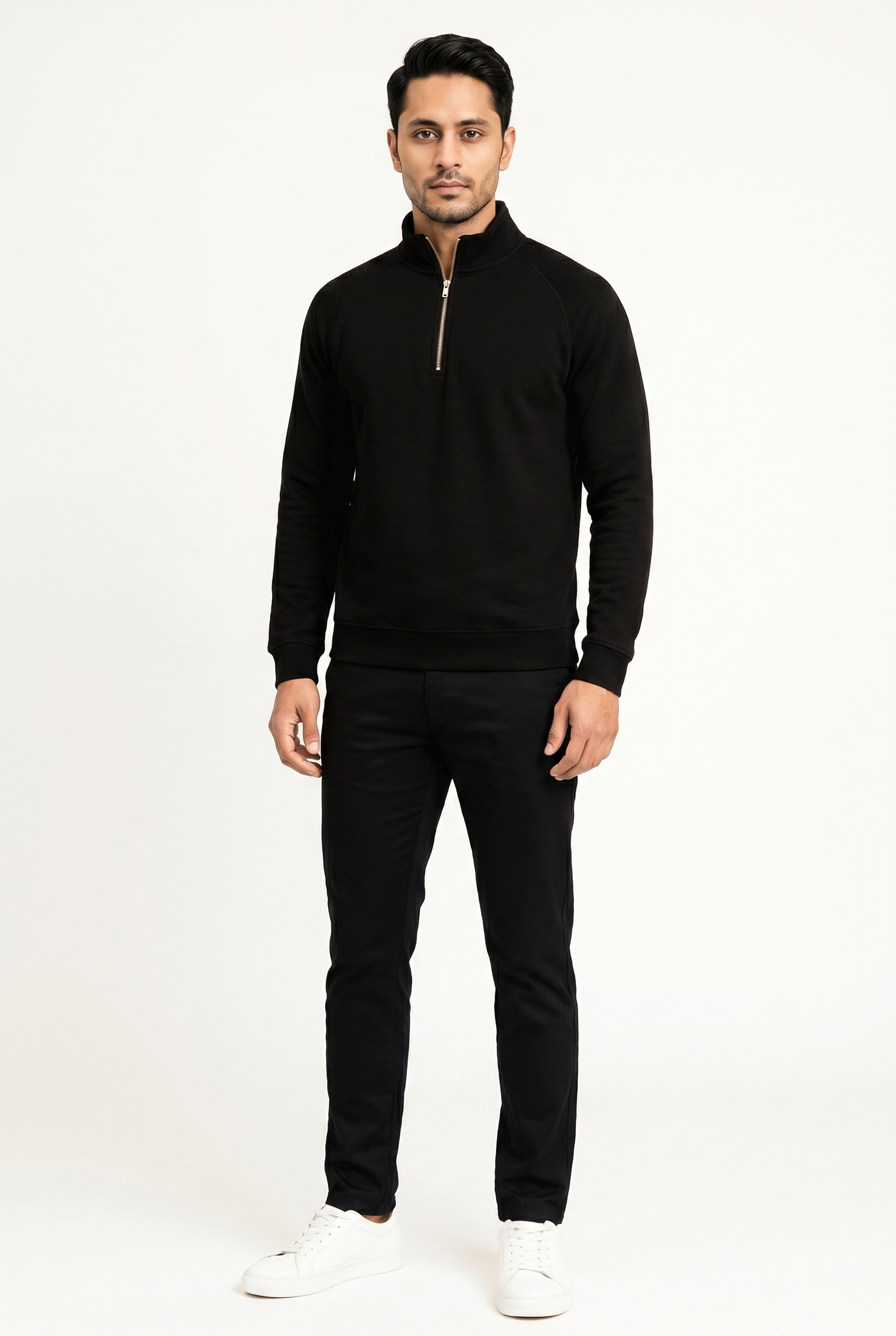 Cut tailored, not tight — Men's Black Mock-Neck Sweatshirt