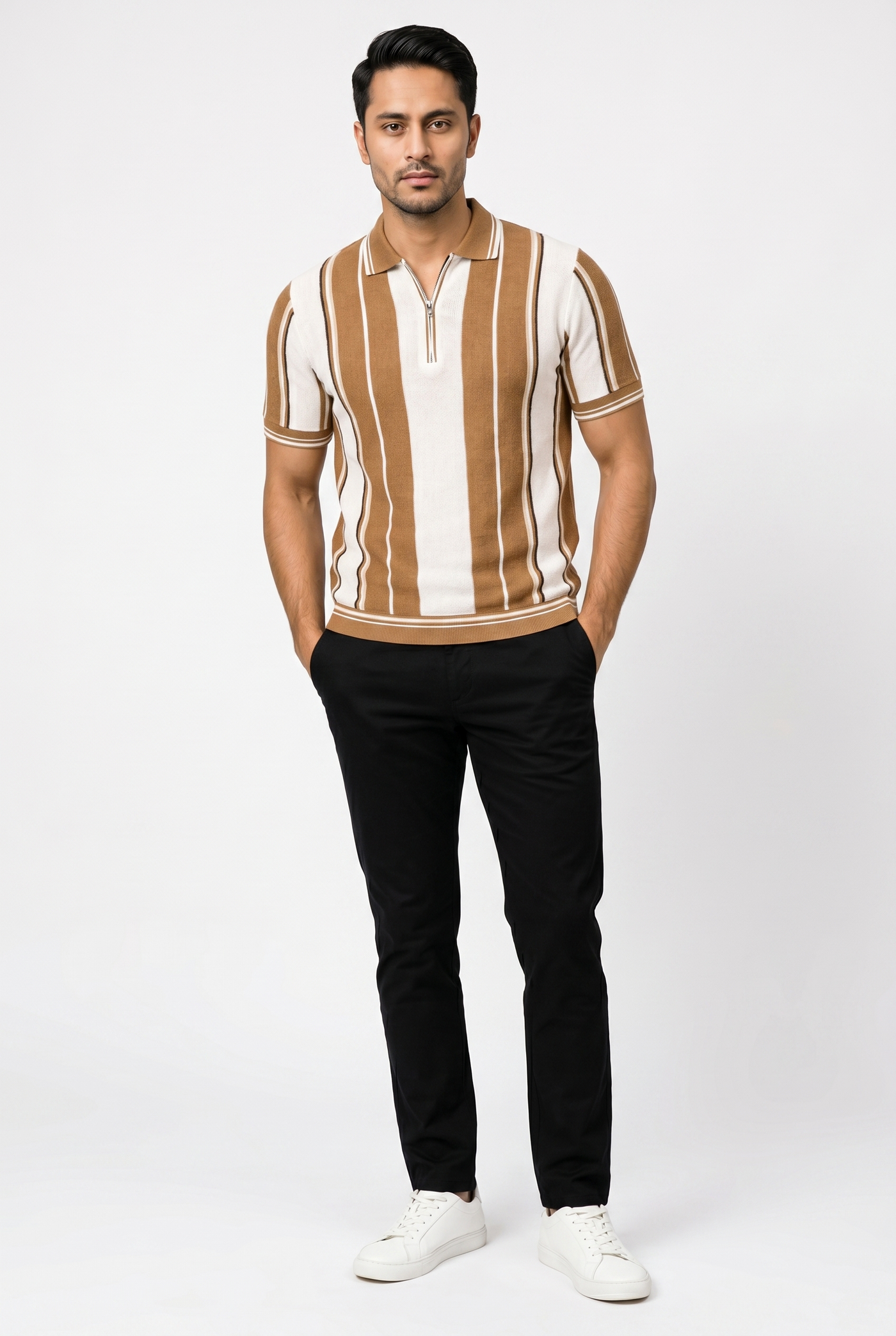 Cut tailored, not tight — Men's Brown Panel Popcorn Polo