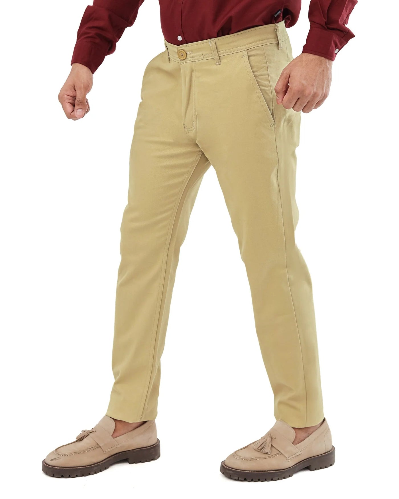 Cut tailored, not tight — Camel brown cotton pant