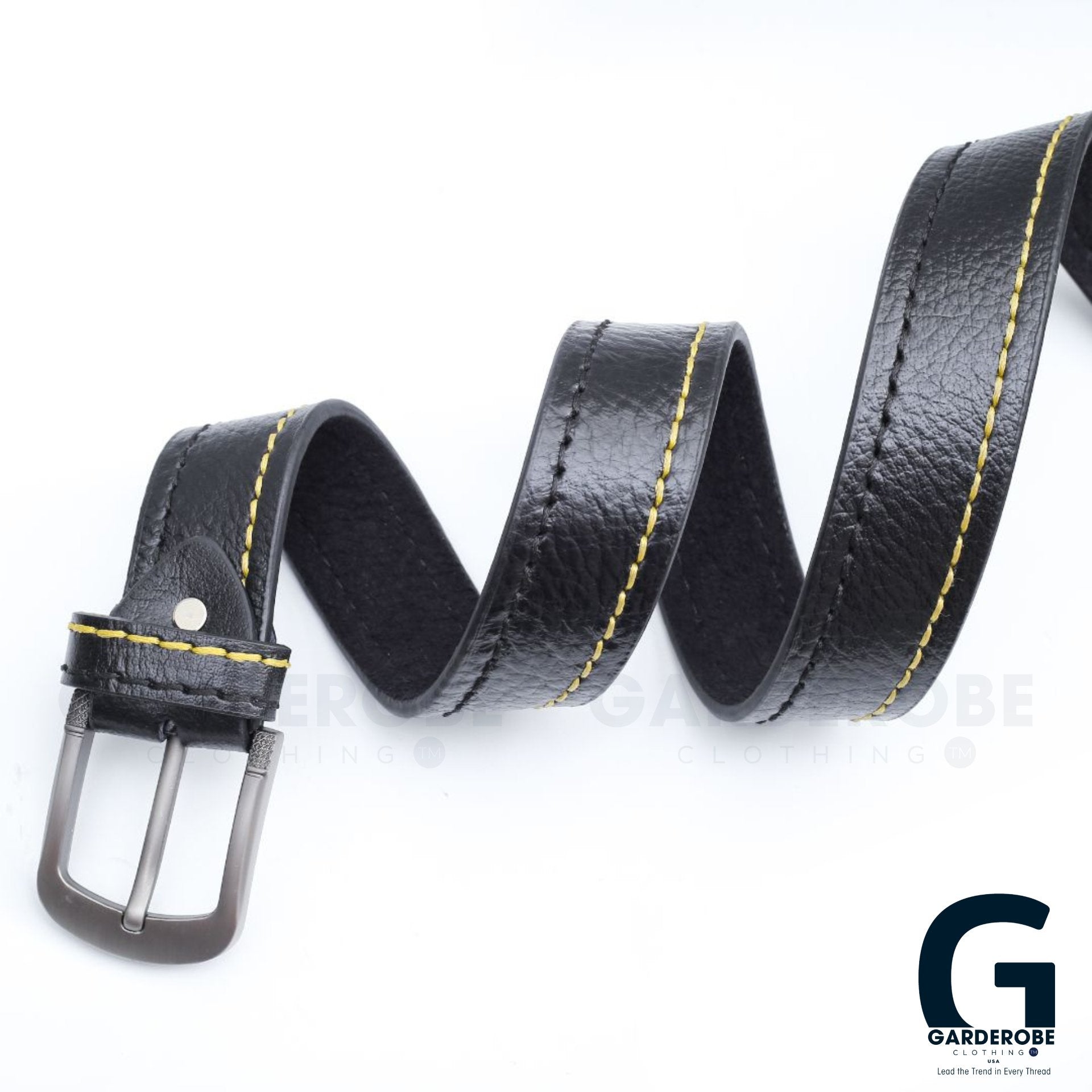 Charcoal Stitch Leather Belt - Garderobe Clothing USACSL - 001