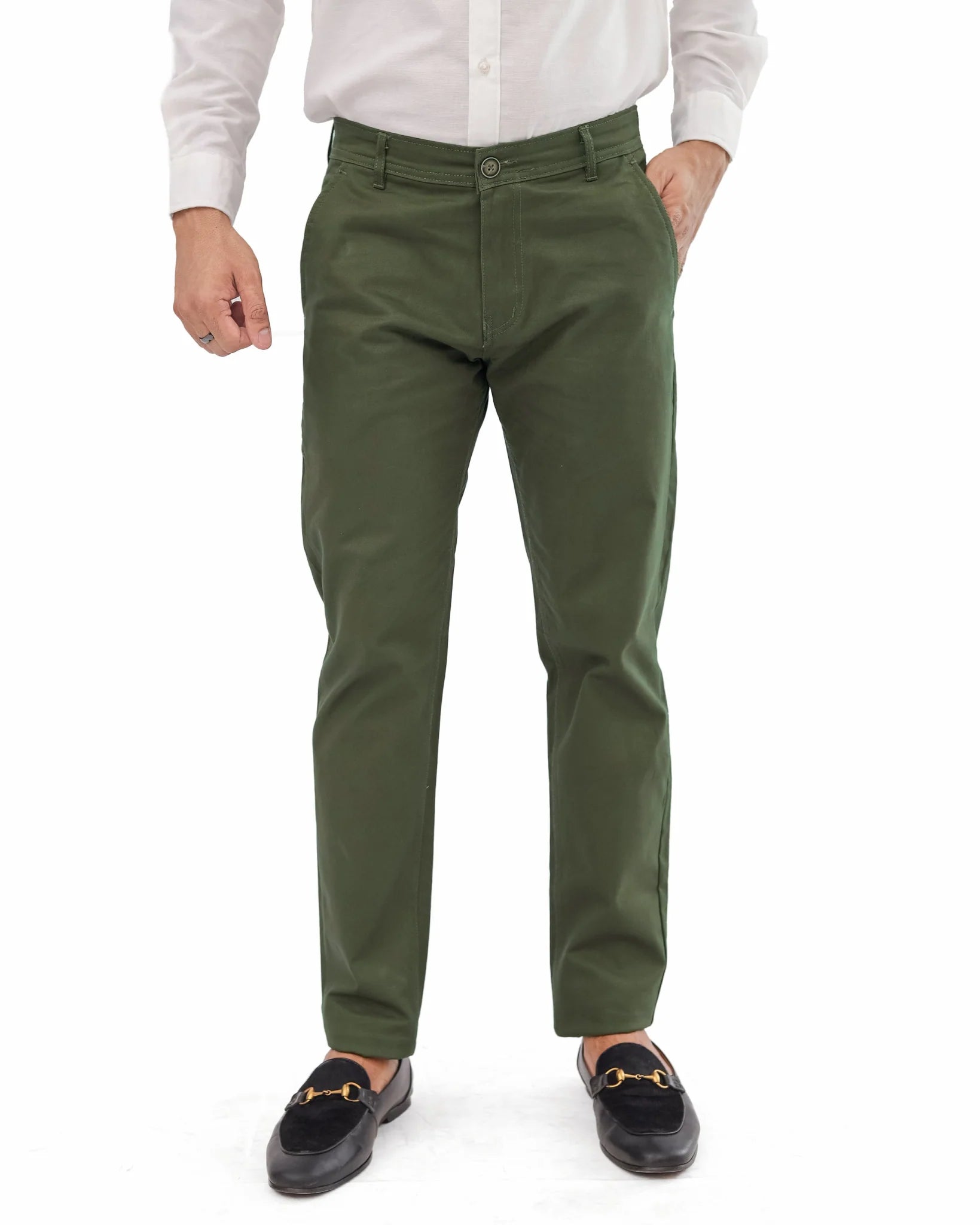 Dark Olive Green Cotton Pant - Garderobe Clothing USADGO - 001