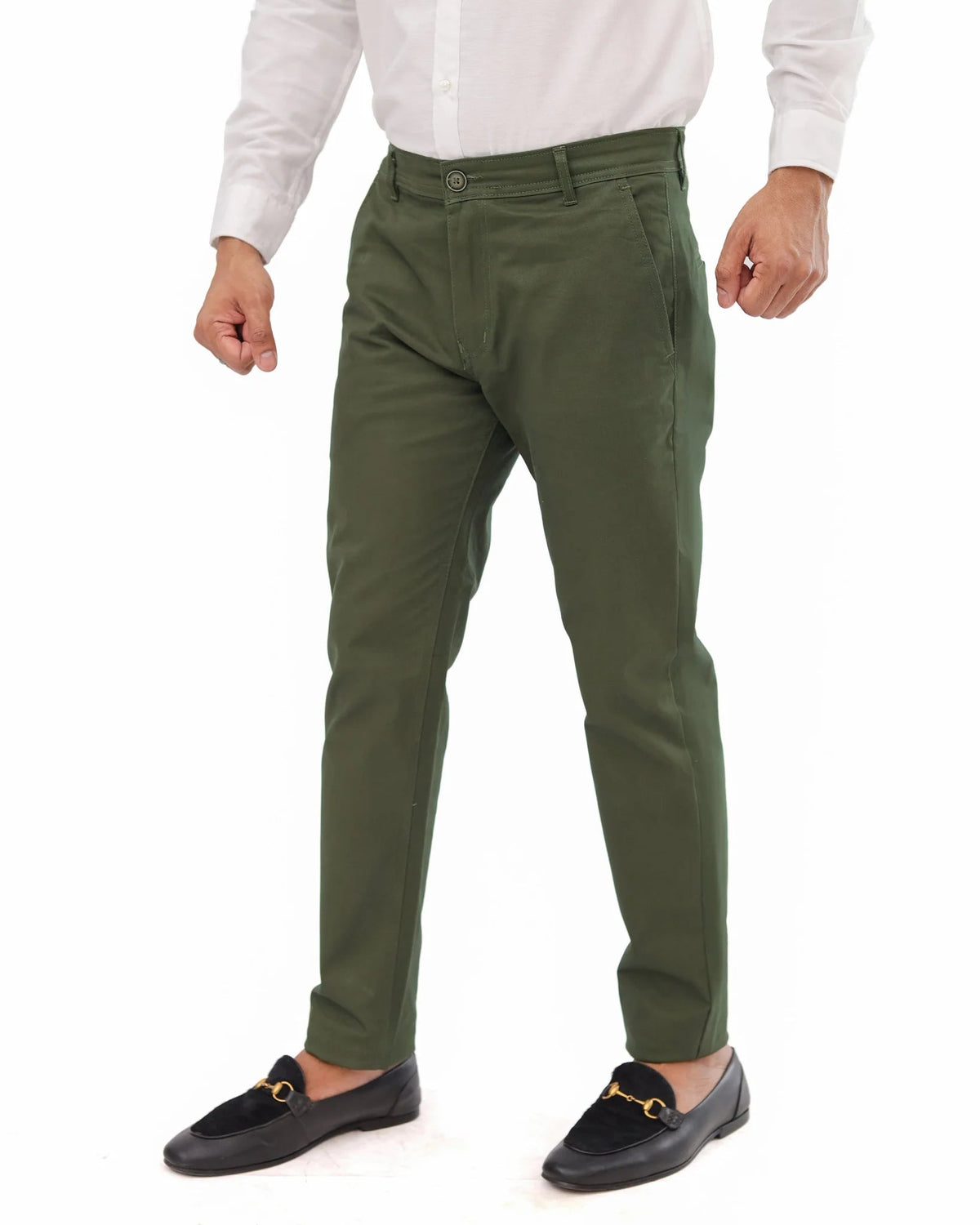 Dark Olive Green Cotton Pant - Garderobe Clothing USADGO - 001