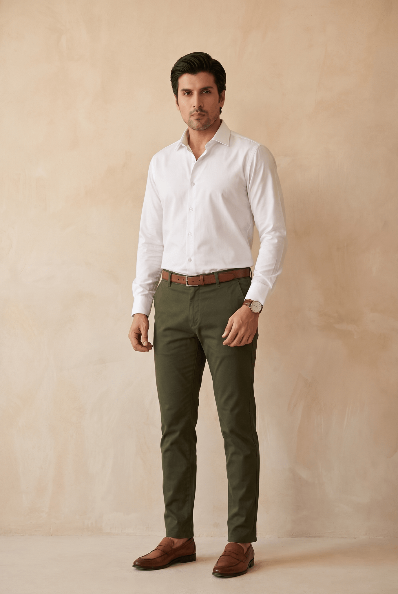 Cut tailored, not tight — Dark Olive Green Cotton Pant