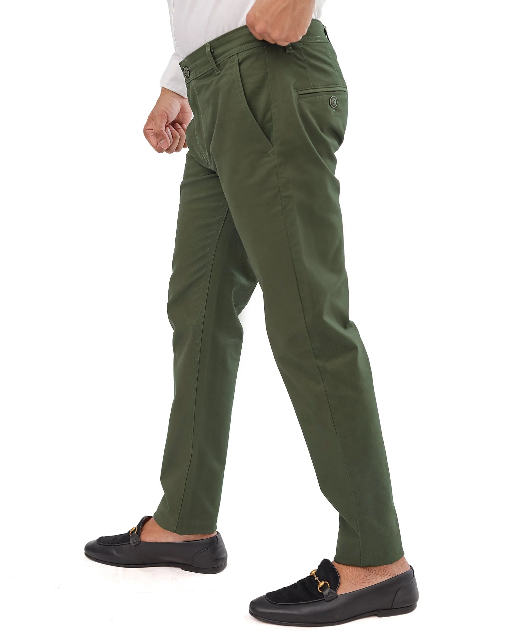 Dark Olive Green Cotton Pant - Garderobe Clothing USADGO - 001