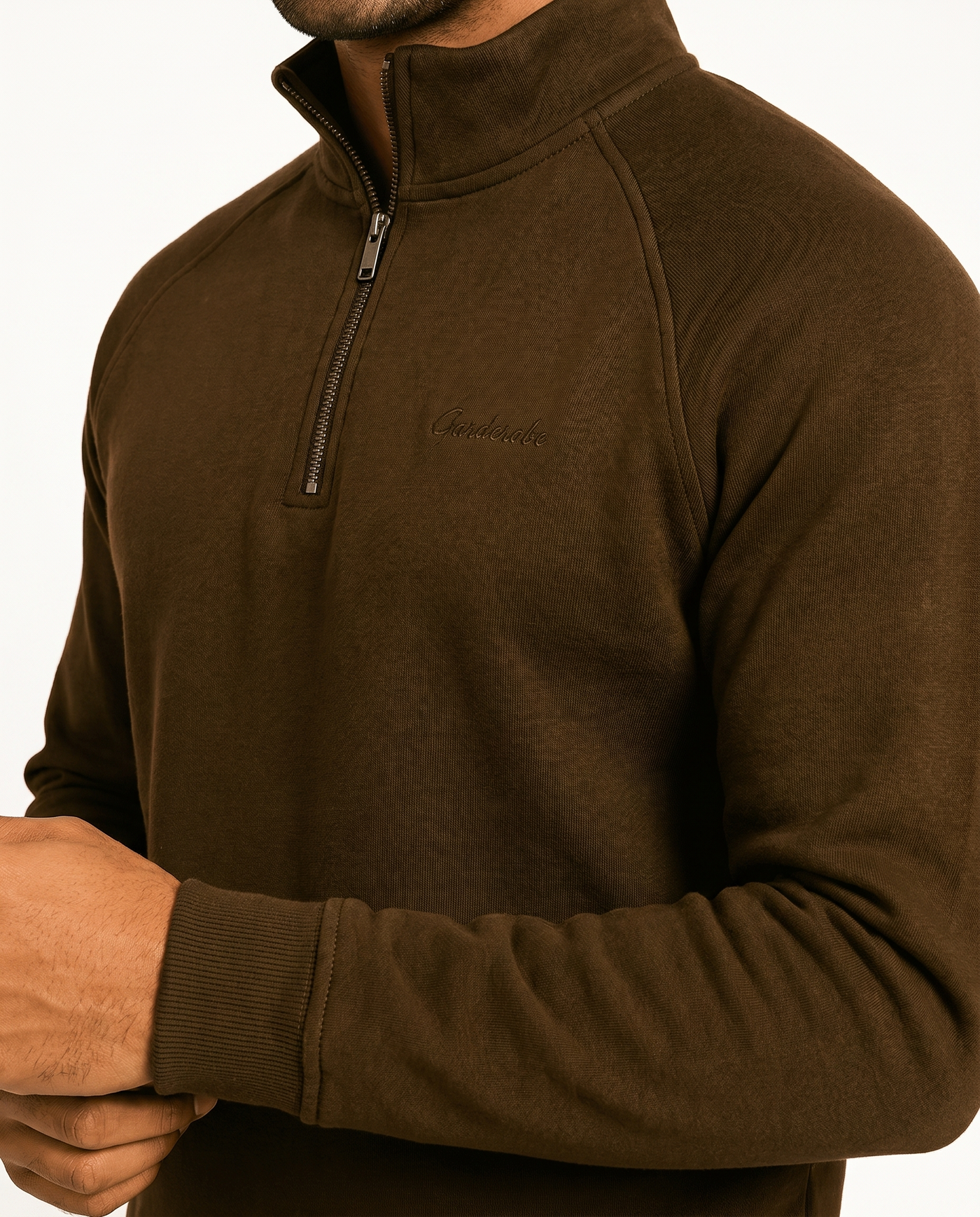 Built to hold its line — Men's Brown Mock-Neck Sweatshirt