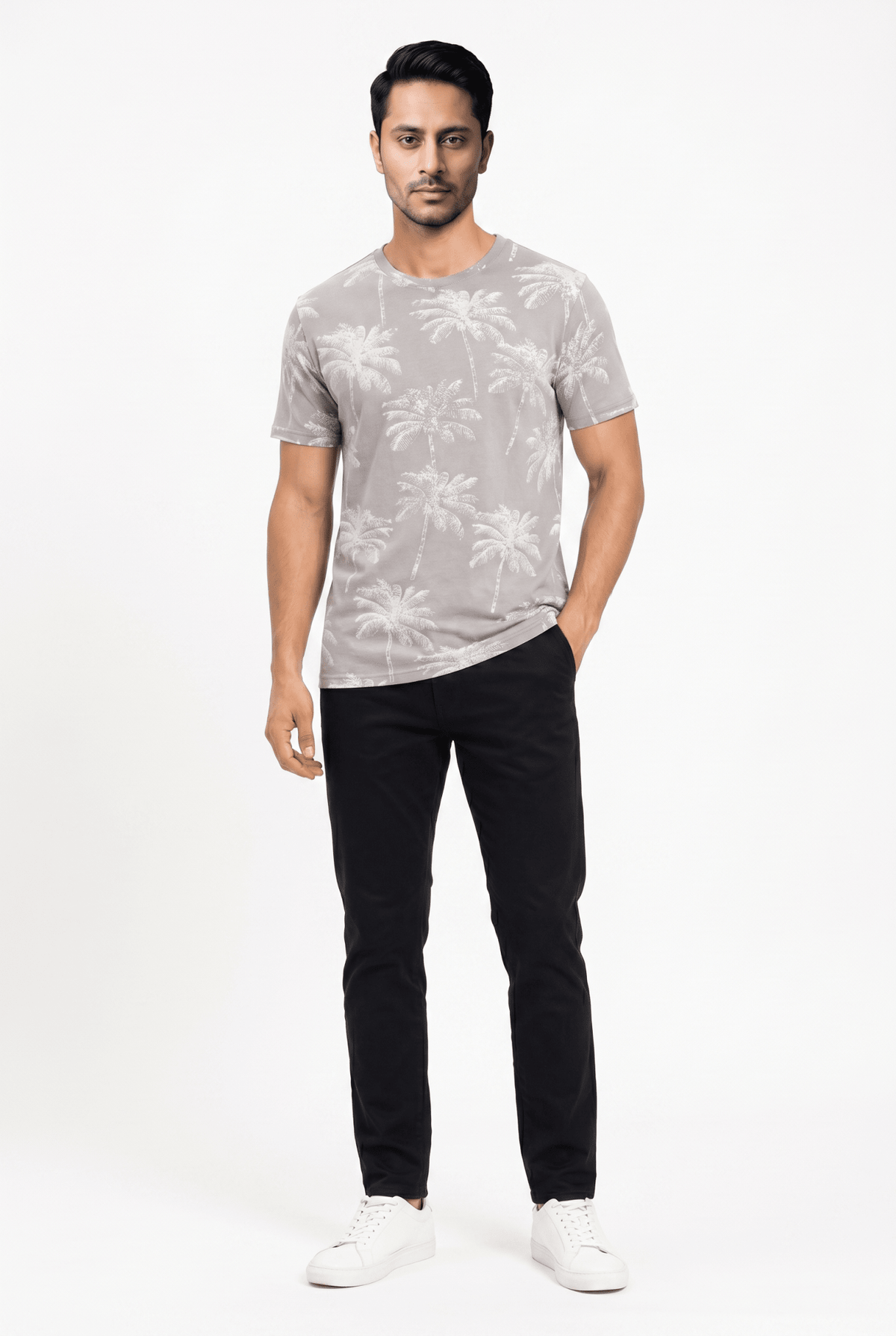Men's Ash Palm Print Tee - Garderobe Clothing USAGRB-TEE-APA-S