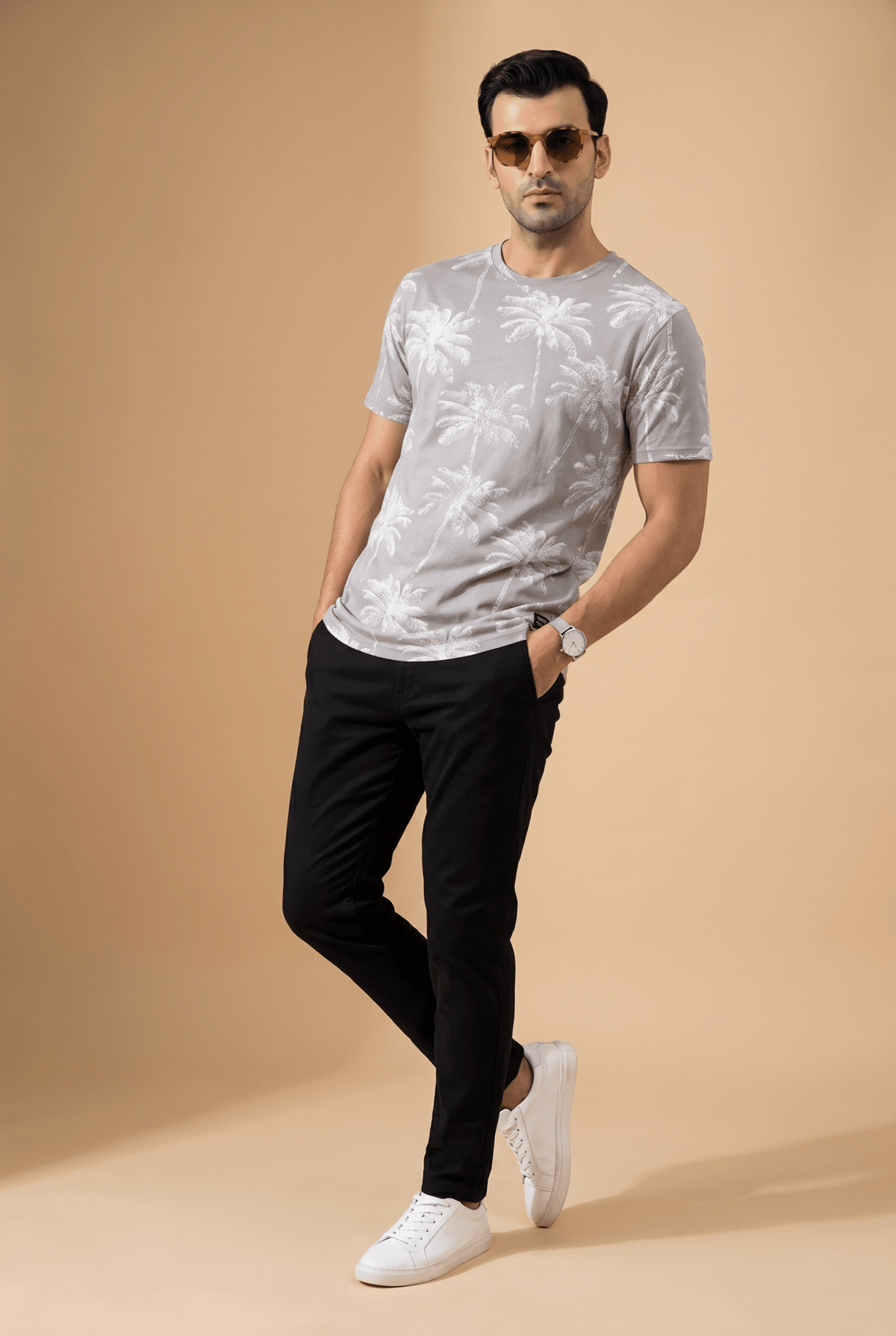 Cut tailored, not tight — Men's Ash Palm Print Tee
