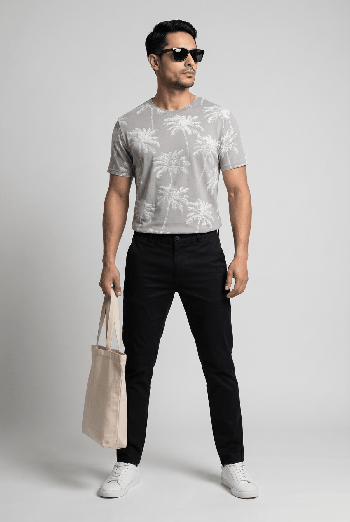 From the office to the evening — Men's Ash Palm Print Tee