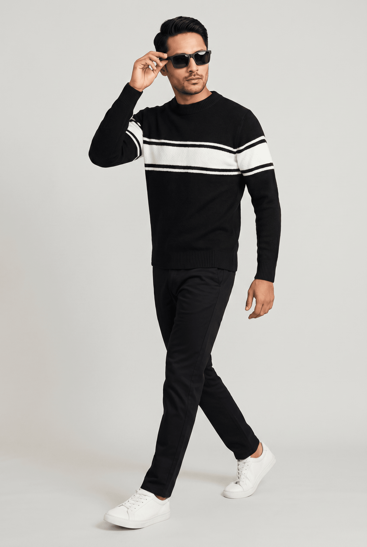 Considered fabric, premium hand-feel — Men's Black Line Stripped Wool Sweater
