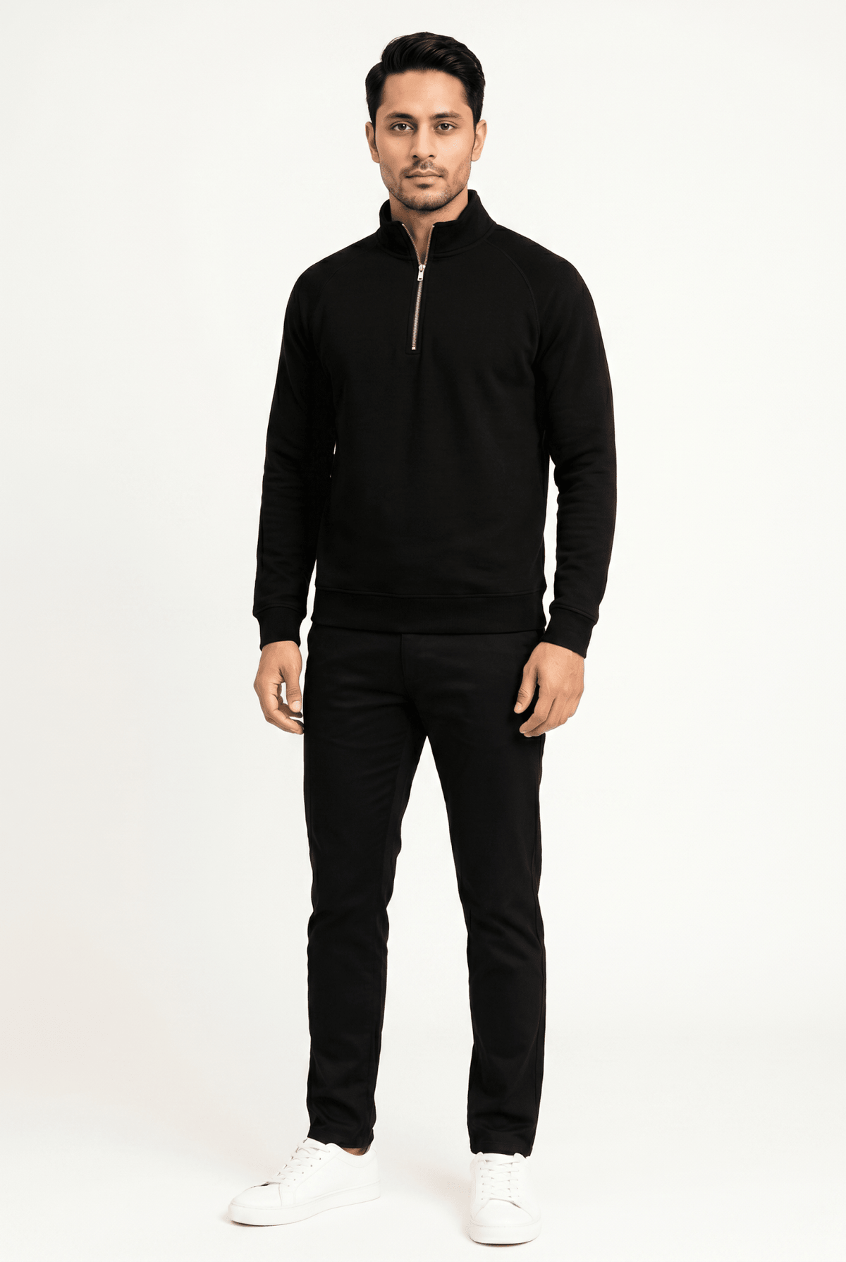 Cut tailored, not tight — Men's Black Mock-Neck Sweatshirt