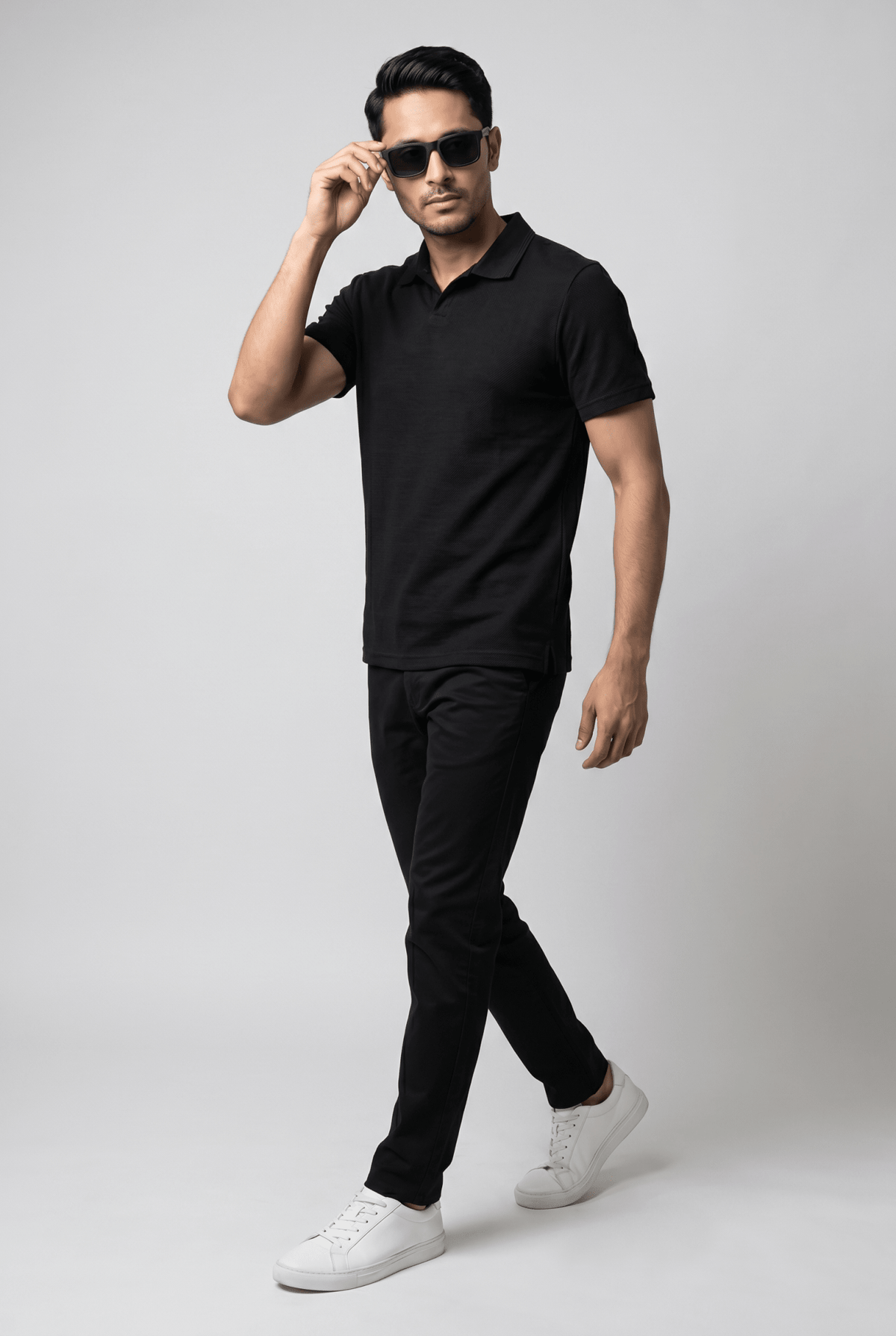 Considered fabric, premium hand-feel — Men's Black Popcorn Polo