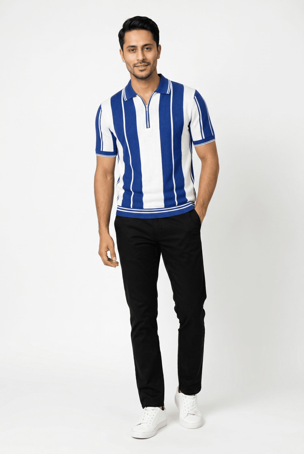 Cut tailored, not tight — Men's Blue Panel Popcorn Polo