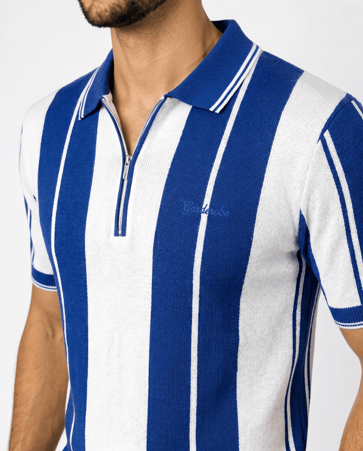 Built to hold its line — Men's Blue Panel Popcorn Polo