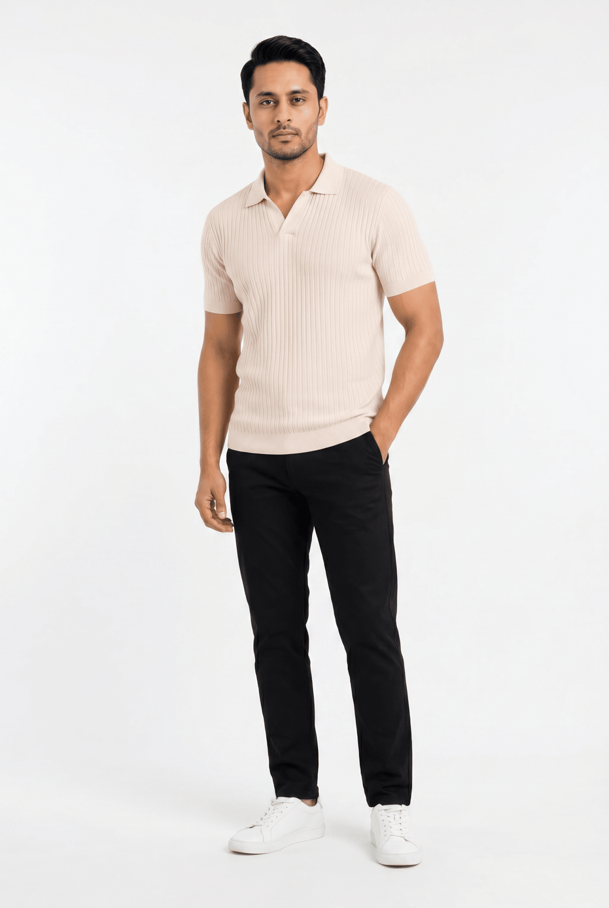 Cut tailored, not tight — Men's Bone White Knitted Polo