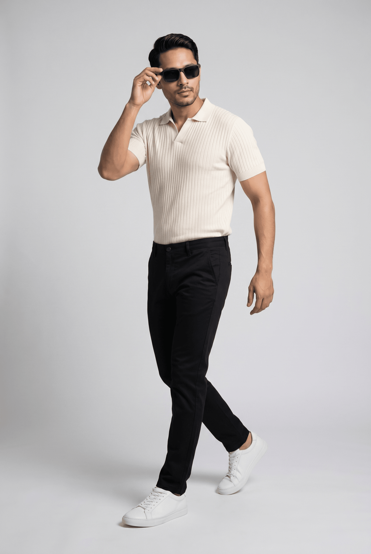 Considered fabric, premium hand-feel — Men's Bone White Knitted Polo