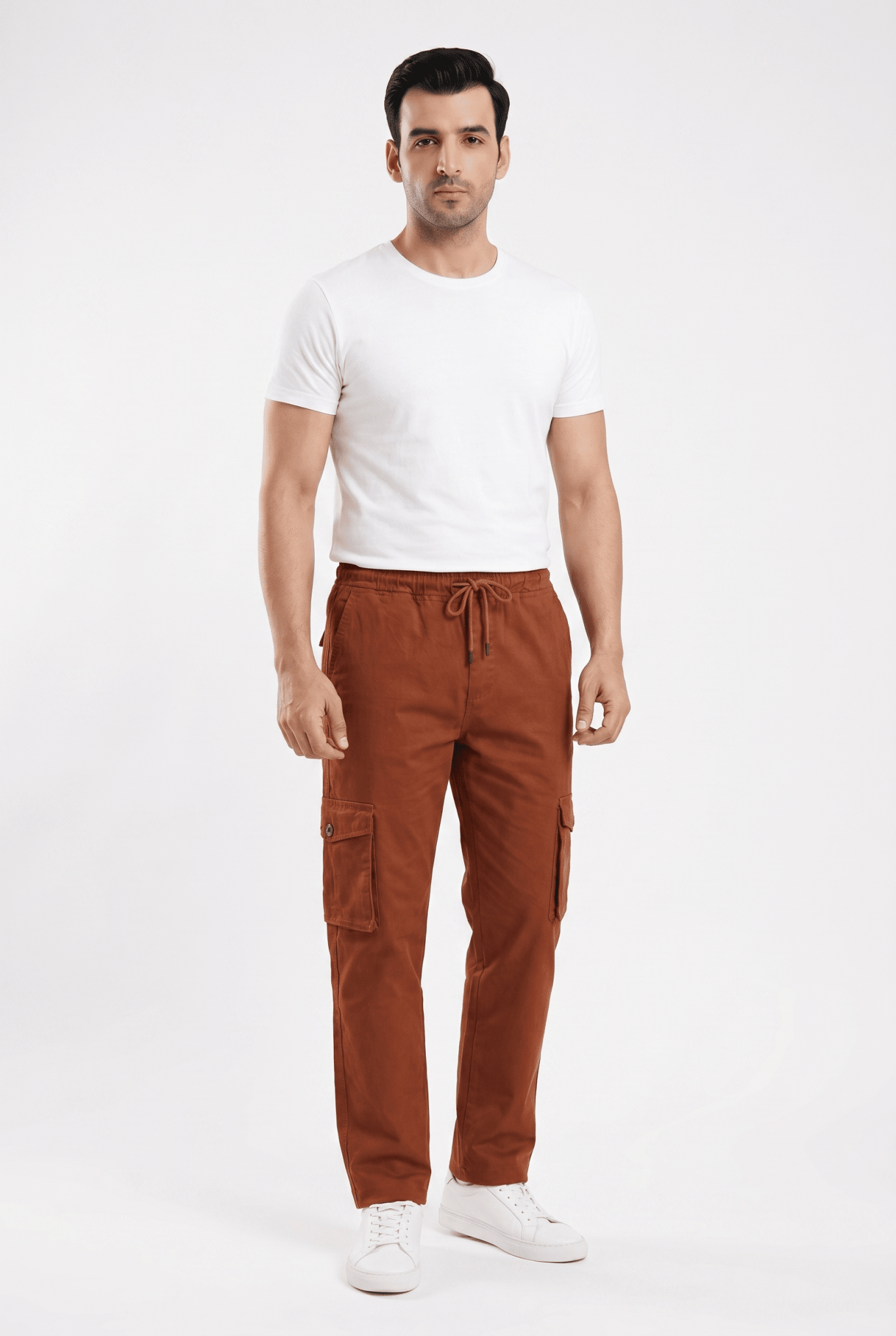 Considered fabric, premium hand-feel — Men's Brick Cargo Trousers