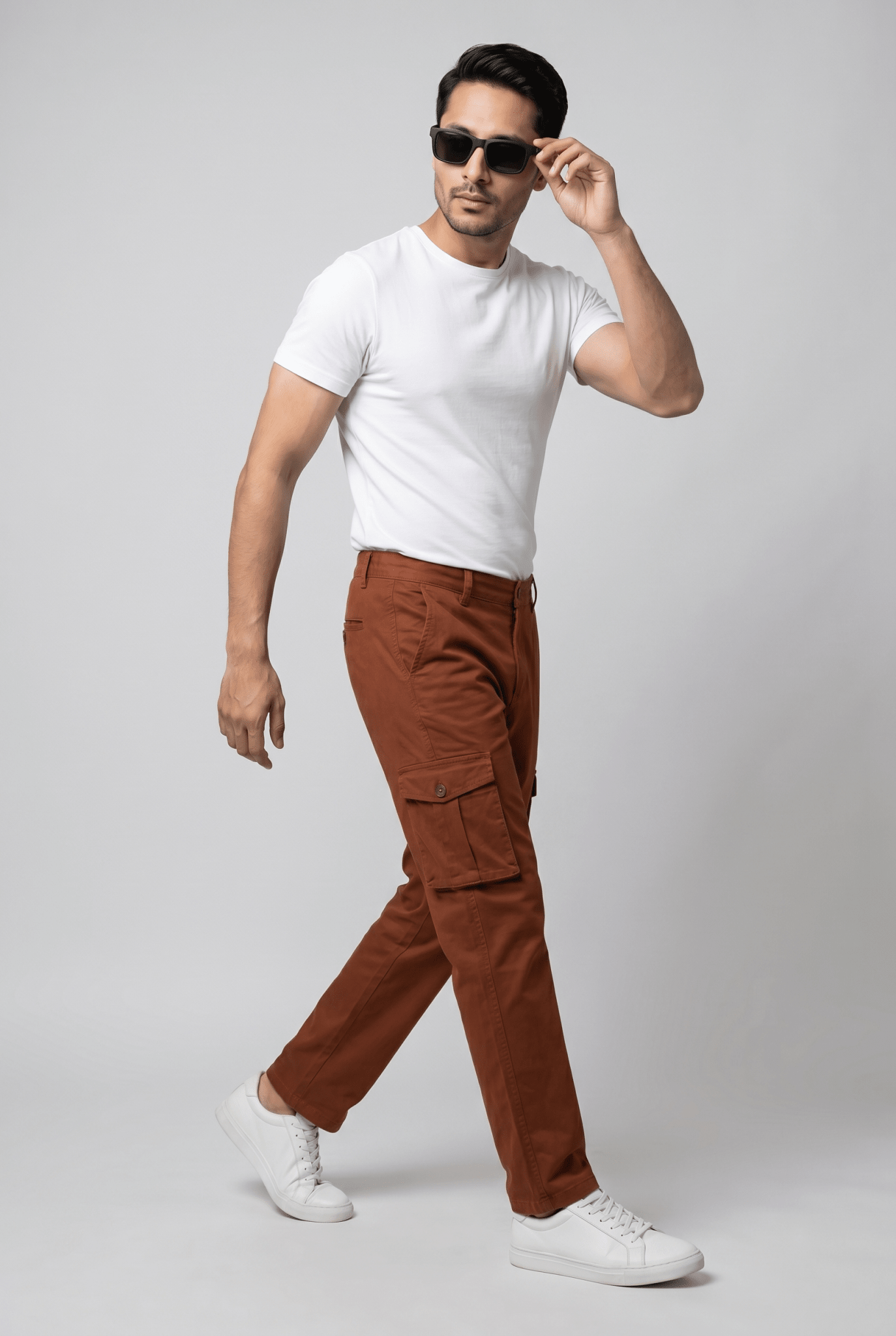 Cut tailored, not tight — Men's Brick Cargo Trousers