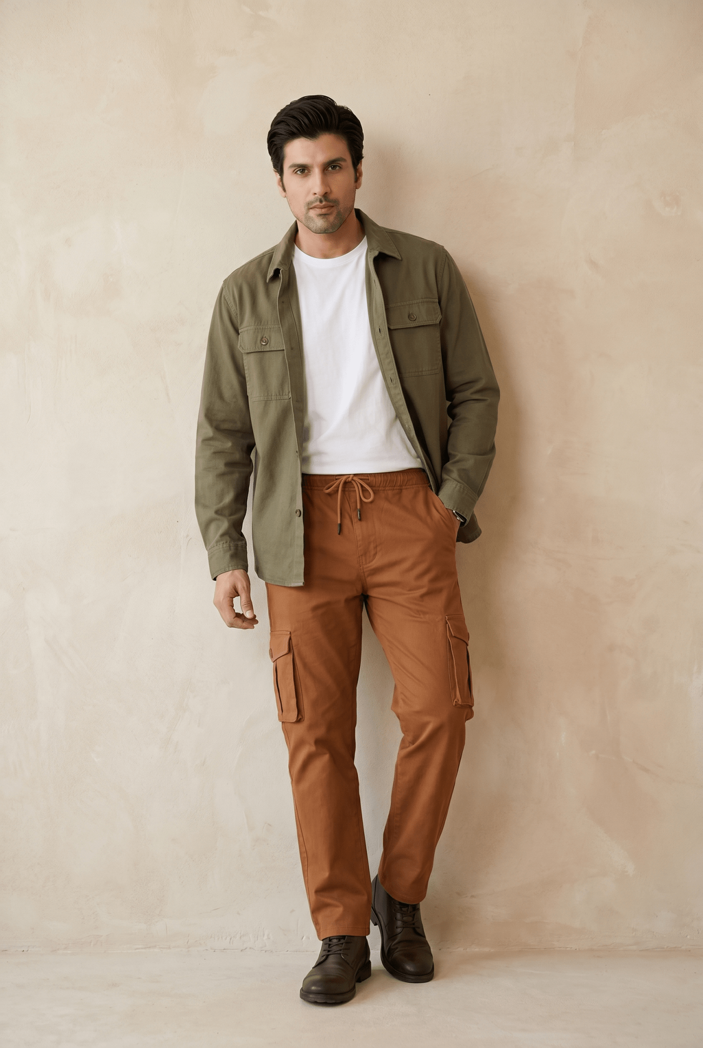 Cut tailored, not tight — Men's Brown Cargo Trousers