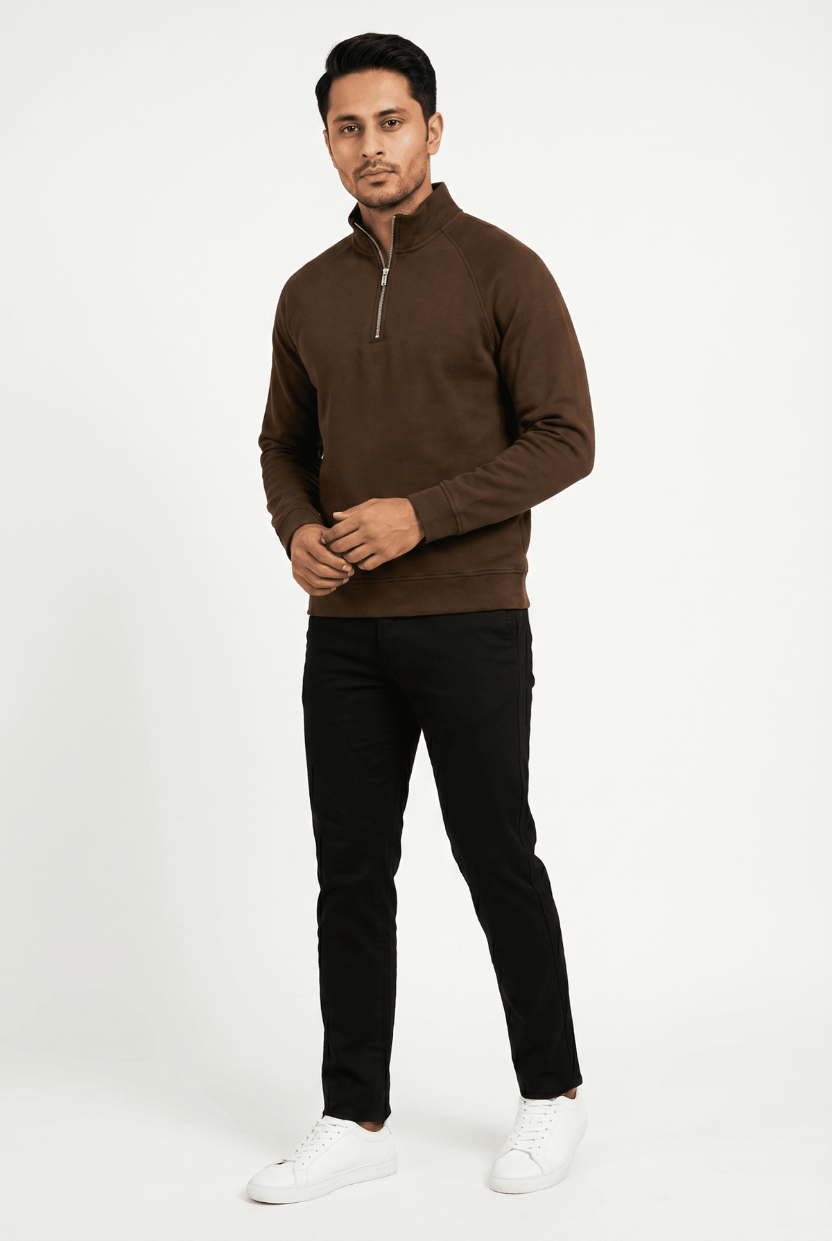 Cut tailored, not tight — Men's Brown Mock-Neck Sweatshirt
