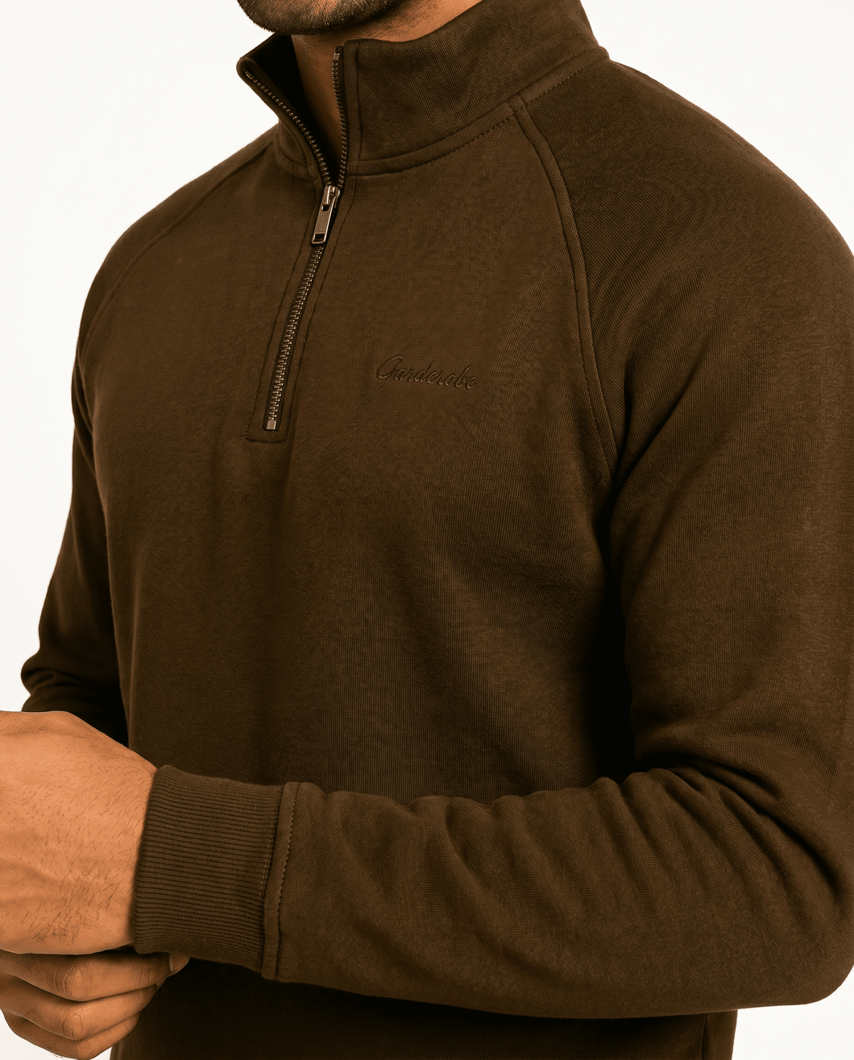 Built to hold its line — Men's Brown Mock-Neck Sweatshirt