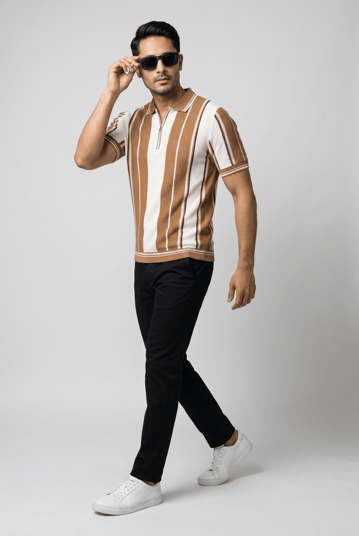 Considered fabric, premium hand-feel — Men's Brown Panel Popcorn Polo