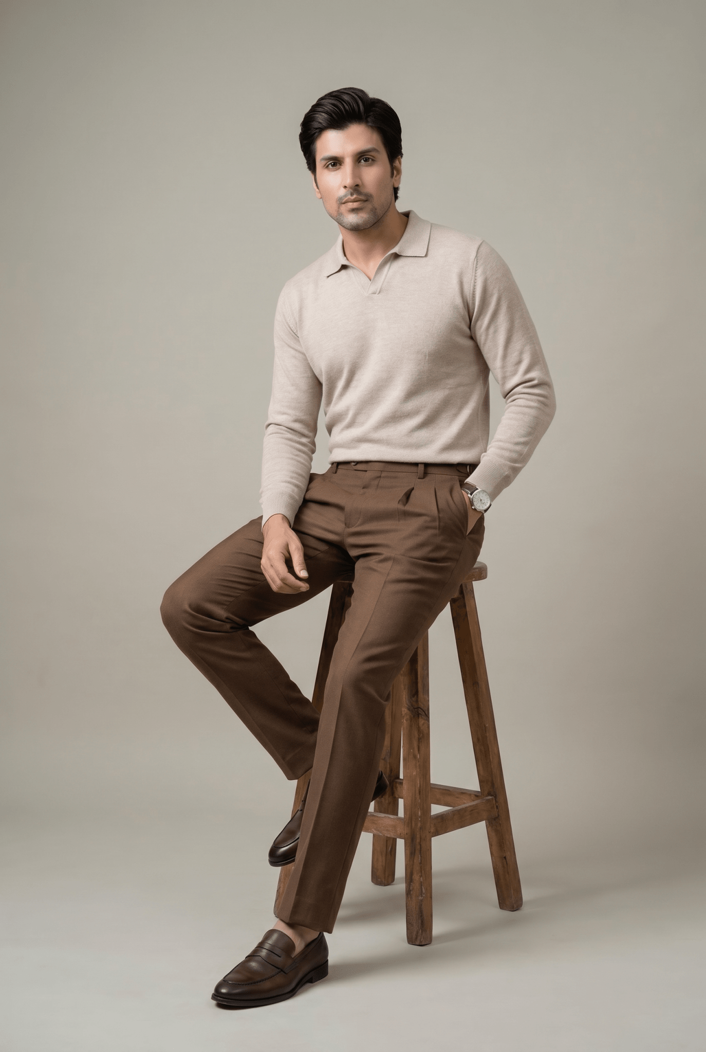 From the office to the evening — Men's Brown Pleated Trousers