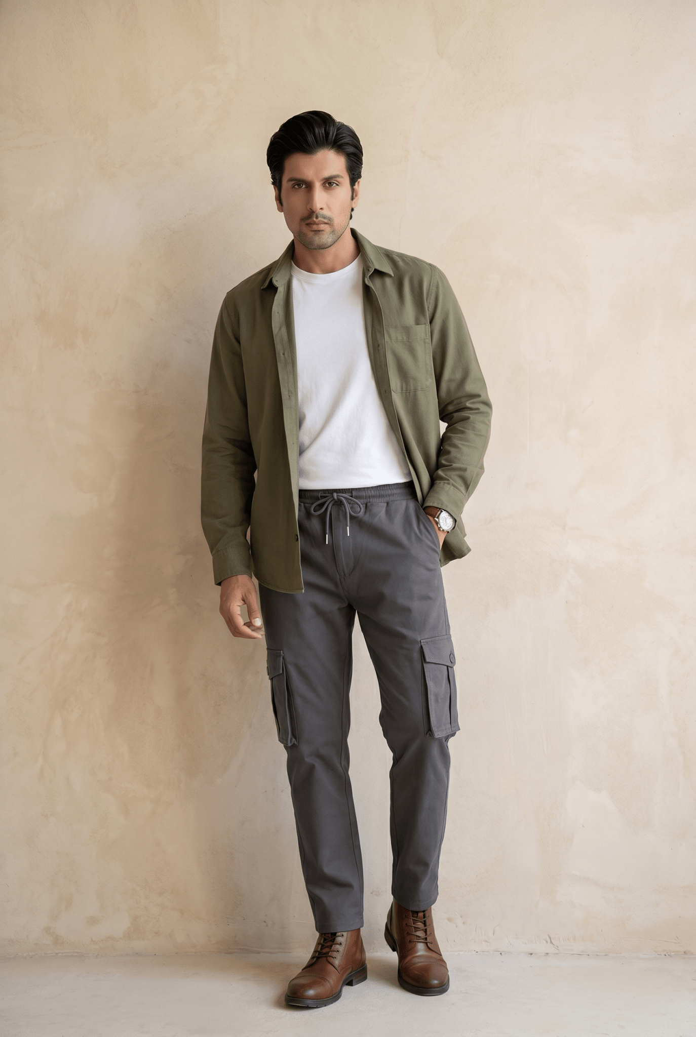 Cut tailored, not tight — Men's Charcoal Cargo Trousers