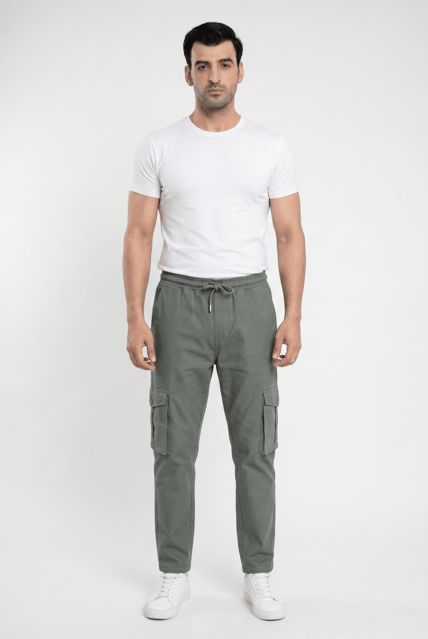 Considered fabric, premium hand-feel — Men's Charcoal Cargo Trousers