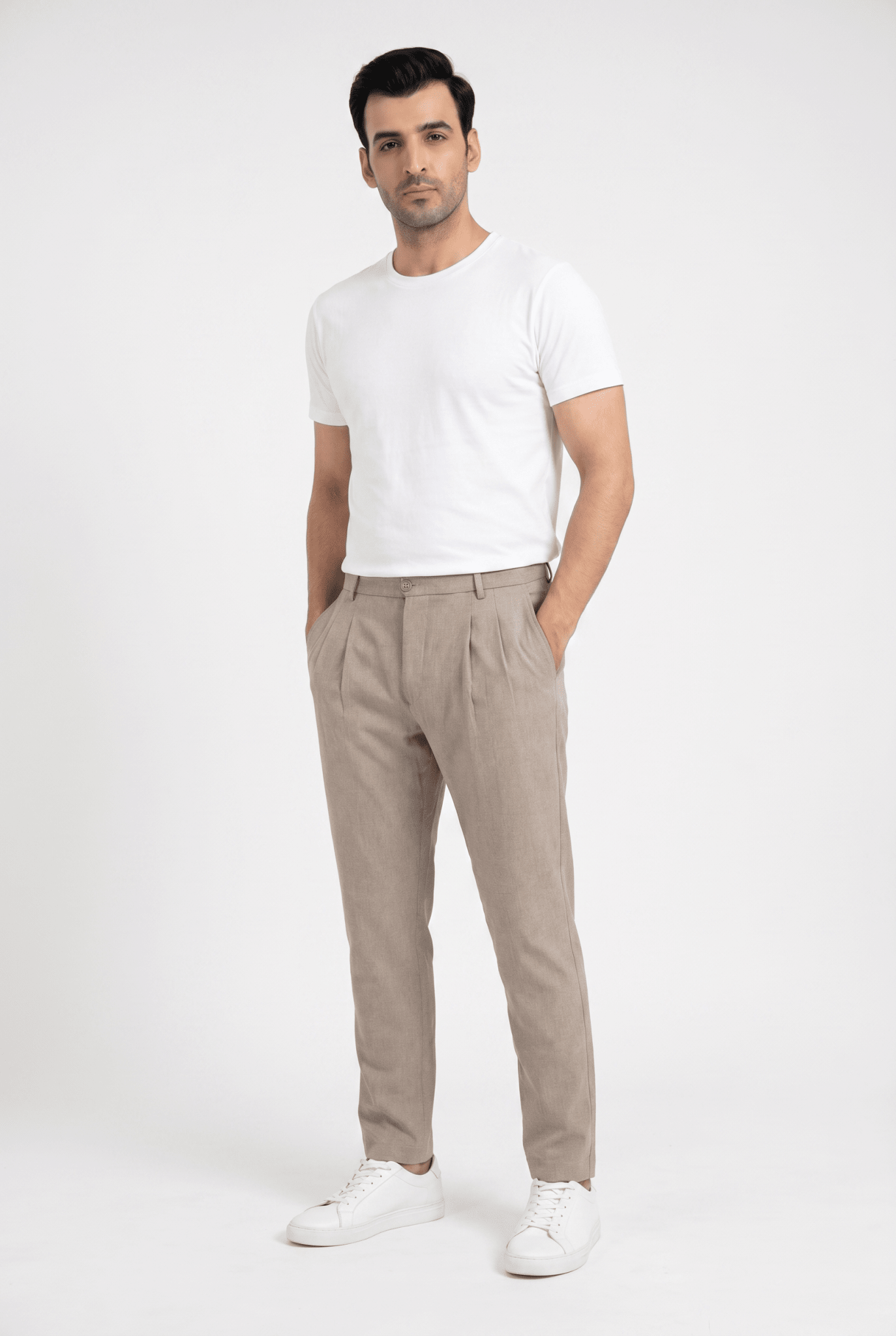 Considered fabric, premium hand-feel — Men's Clay Light Pleated Trousers