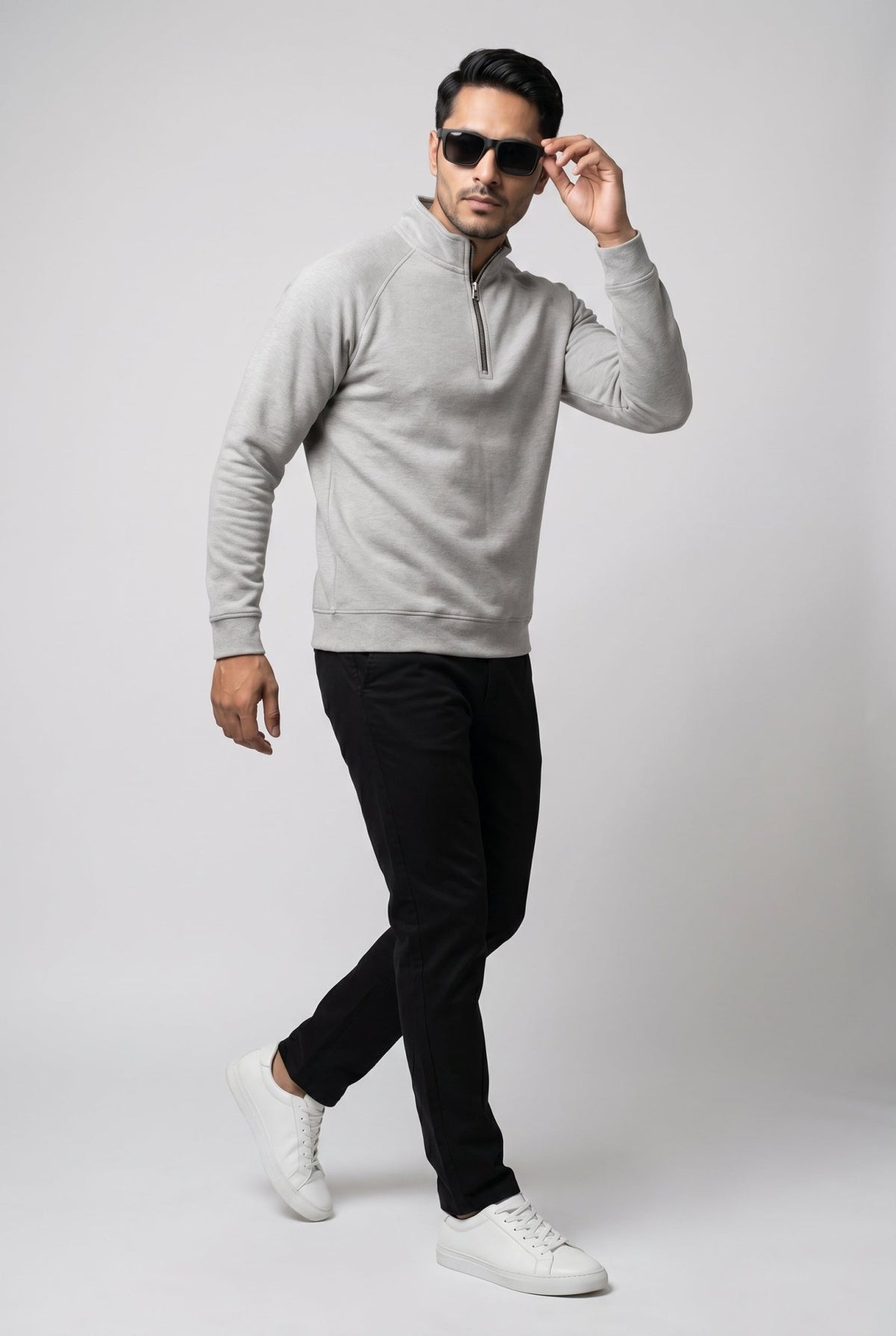 Considered fabric, premium hand-feel — Men's Creamy Beige Mock-Neck Sweatshirt