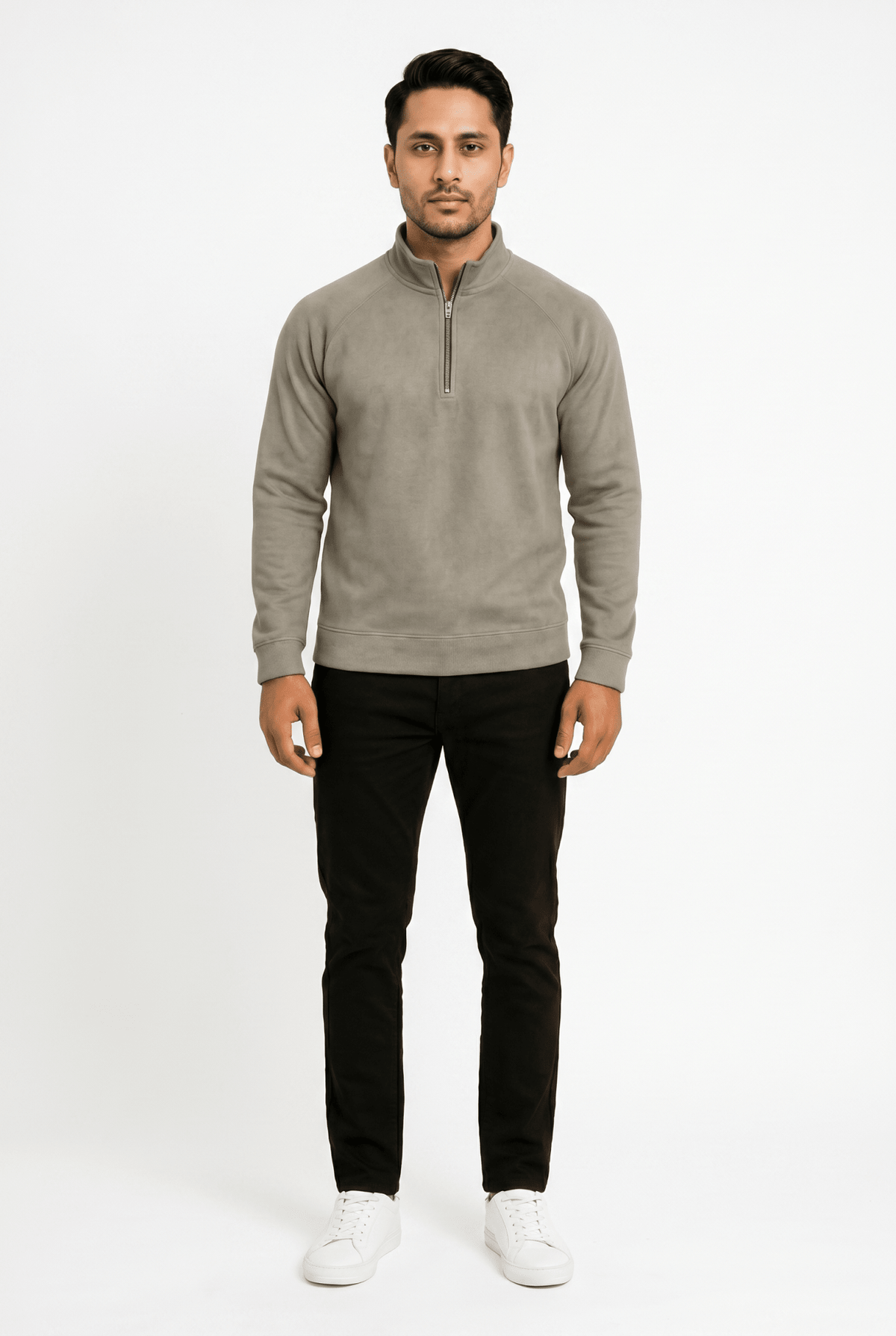 Cut tailored, not tight — Men's Creamy Beige Mock-Neck Sweatshirt