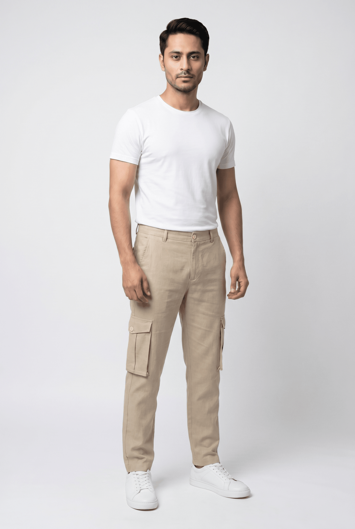 Men's Creamy Cargo Trousers - Garderobe Clothing USAGRB-CRG-CRE-W30