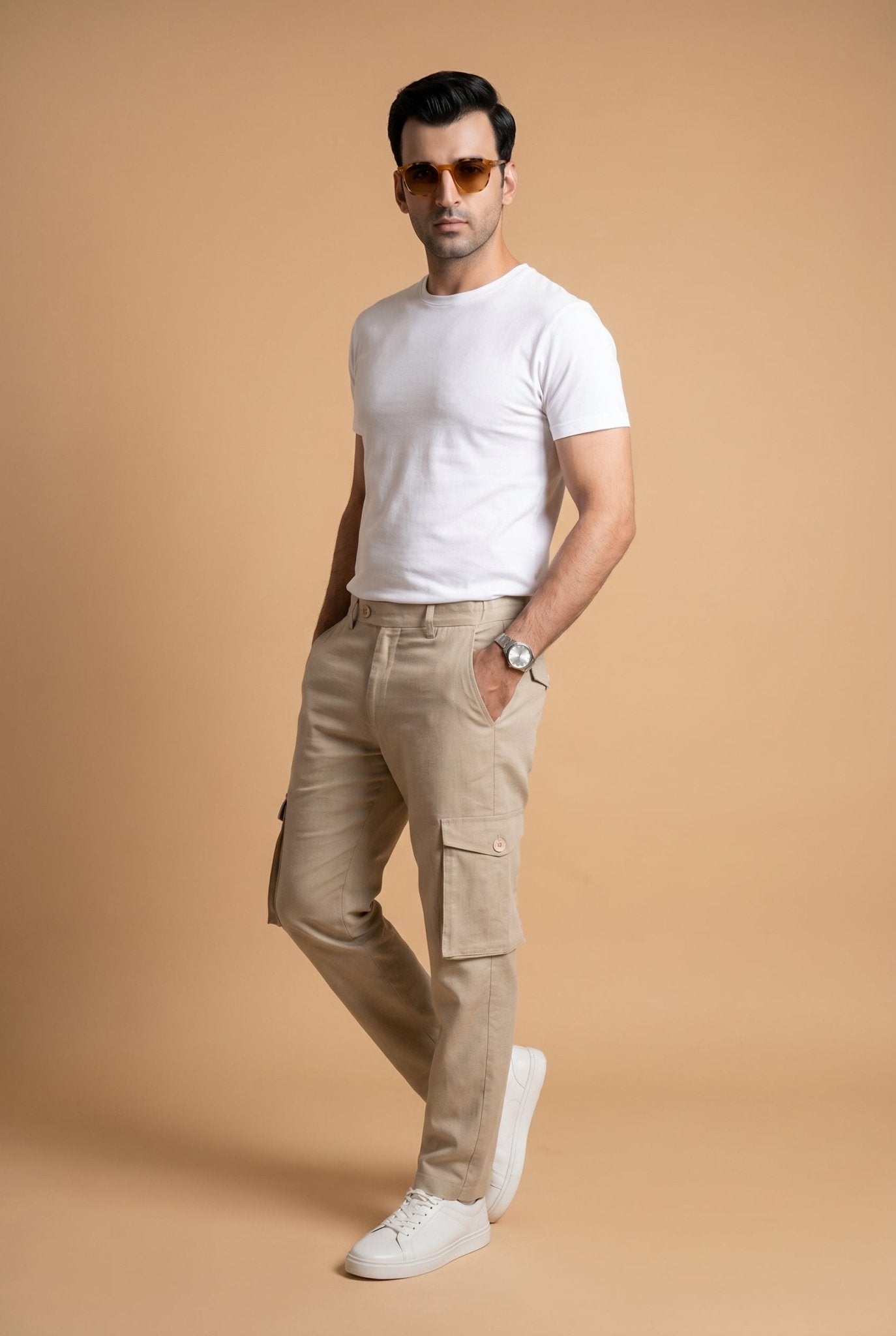 From the office to the evening — Men's Creamy Cargo Trousers
