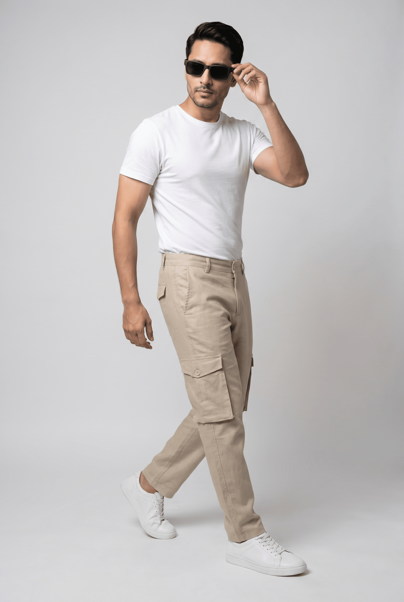 Cut tailored, not tight — Men's Creamy Cargo Trousers