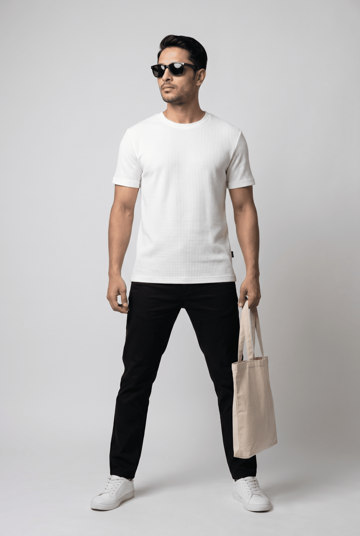 From the office to the evening — Men's Creamy Waffle-Knit Tee