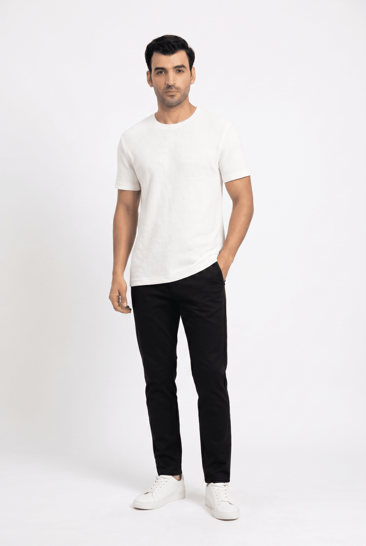 Built to hold its line — Men's Creamy Waffle-Knit Tee