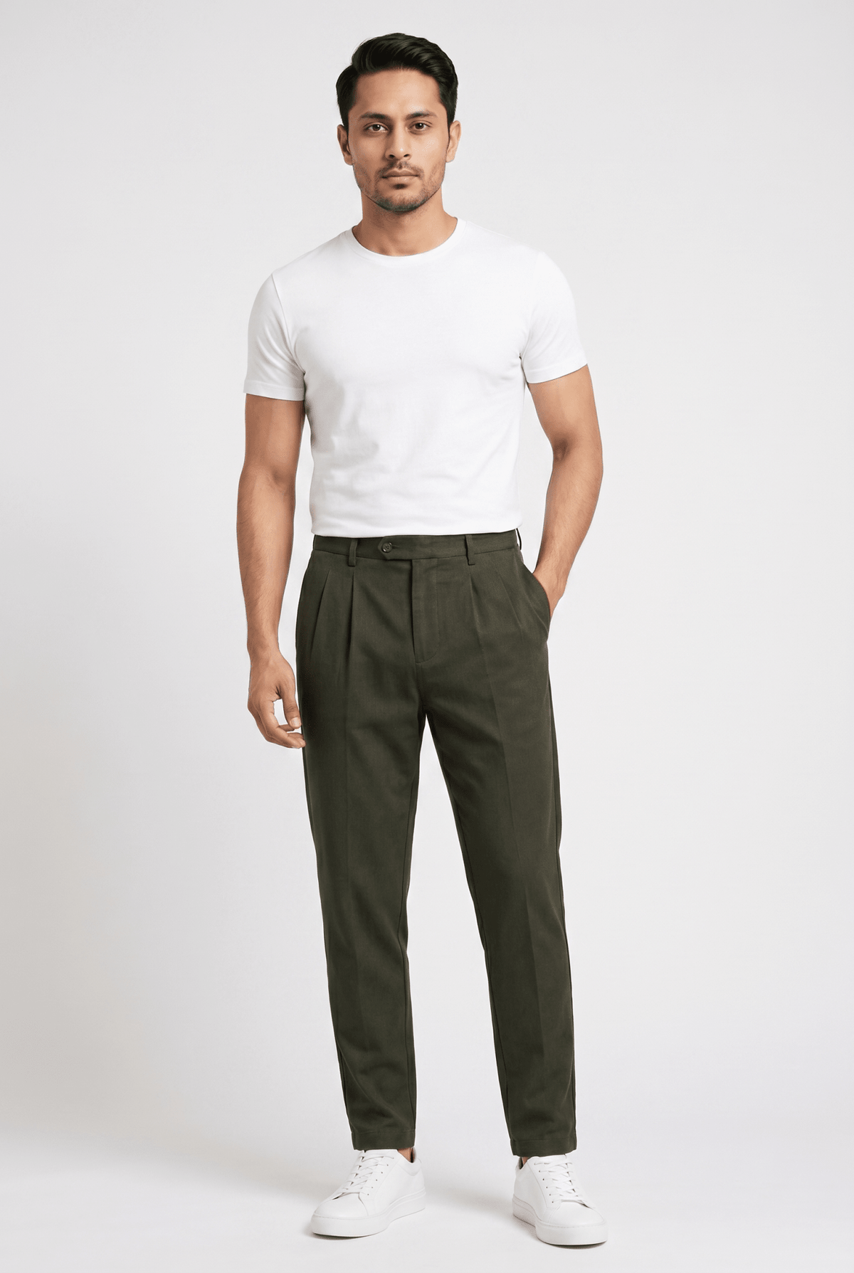 Men's Dark Green Pleated Trousers - Garderobe Clothing USAGRB-PLT-DGR-W30