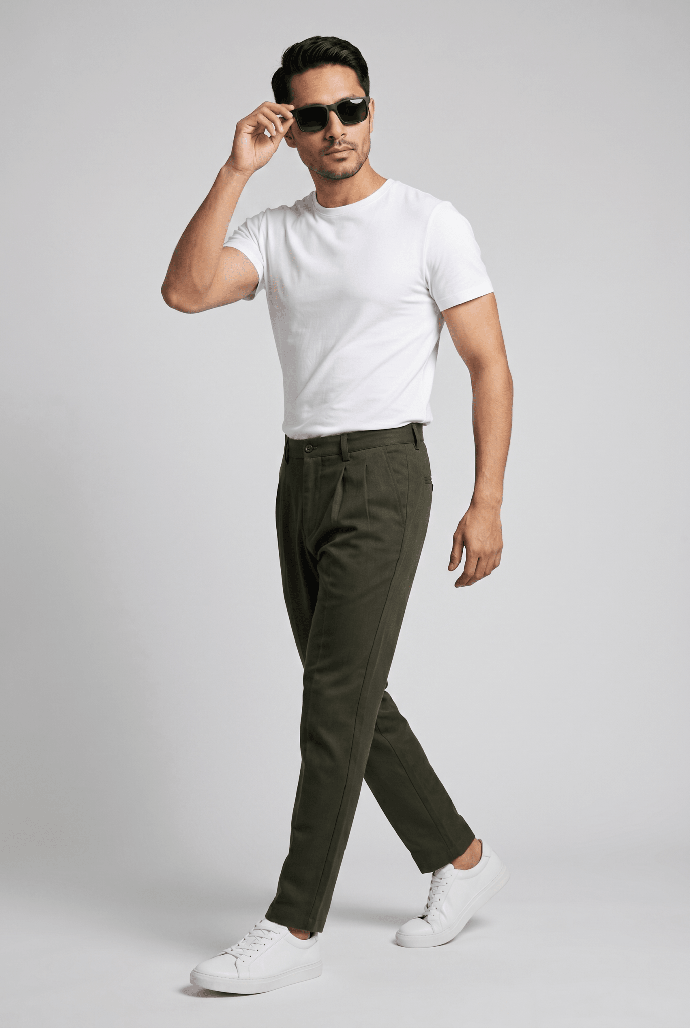 Considered fabric, premium hand-feel — Men's Dark Green Pleated Trousers