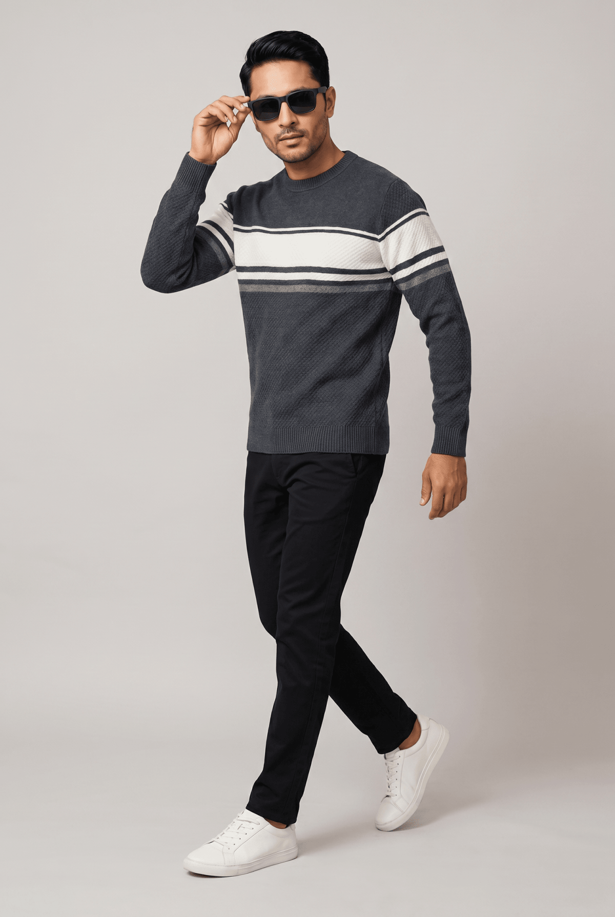 Considered fabric, premium hand-feel — Men's Dark Grey Panel Wool Sweater
