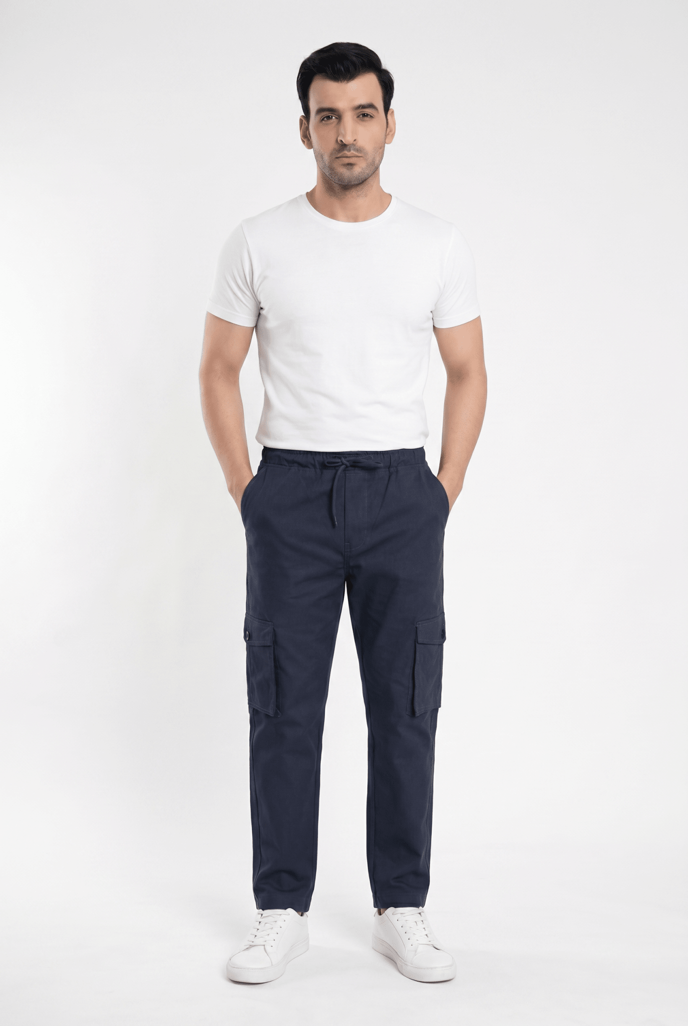 Considered fabric, premium hand-feel — Men's Dark Navy Cargo Trousers
