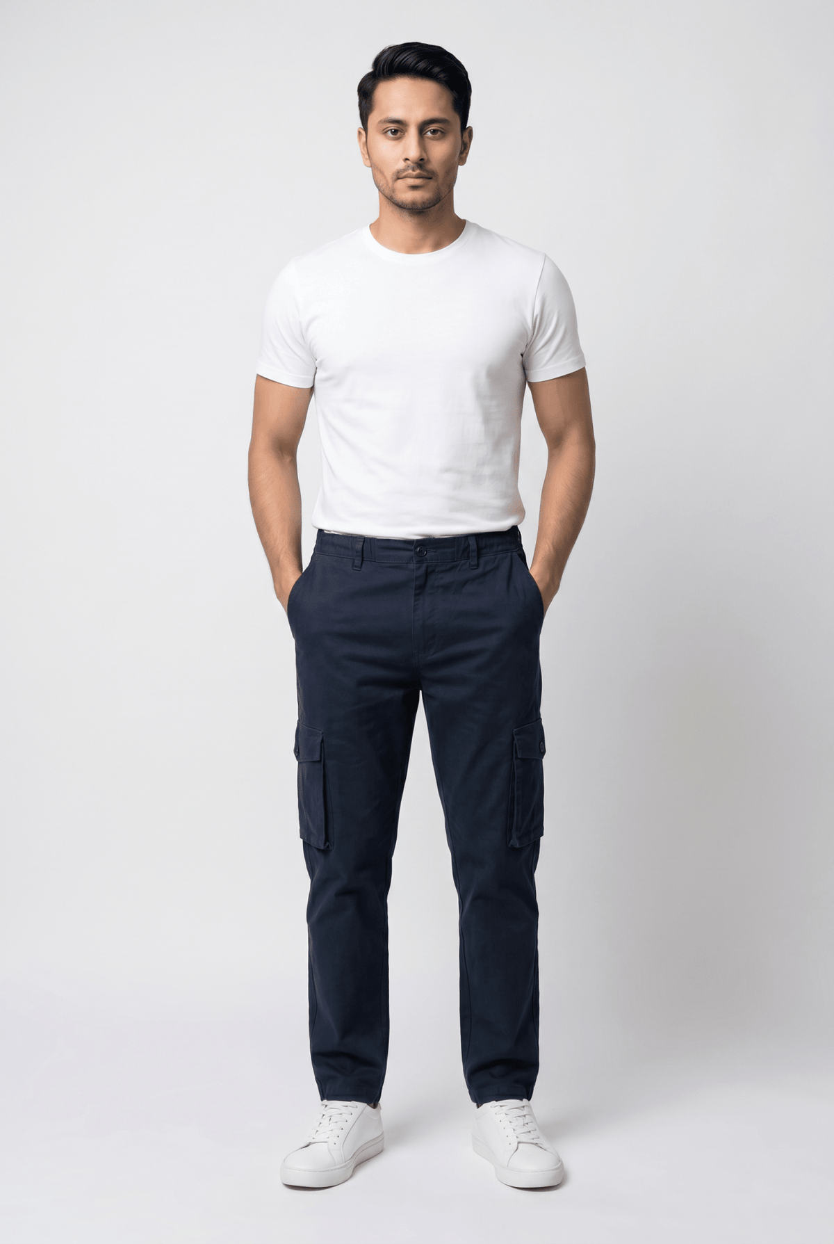 Men's Dark Navy Cargo Trousers - Garderobe Clothing USAGRB-CRG-DNA-W30
