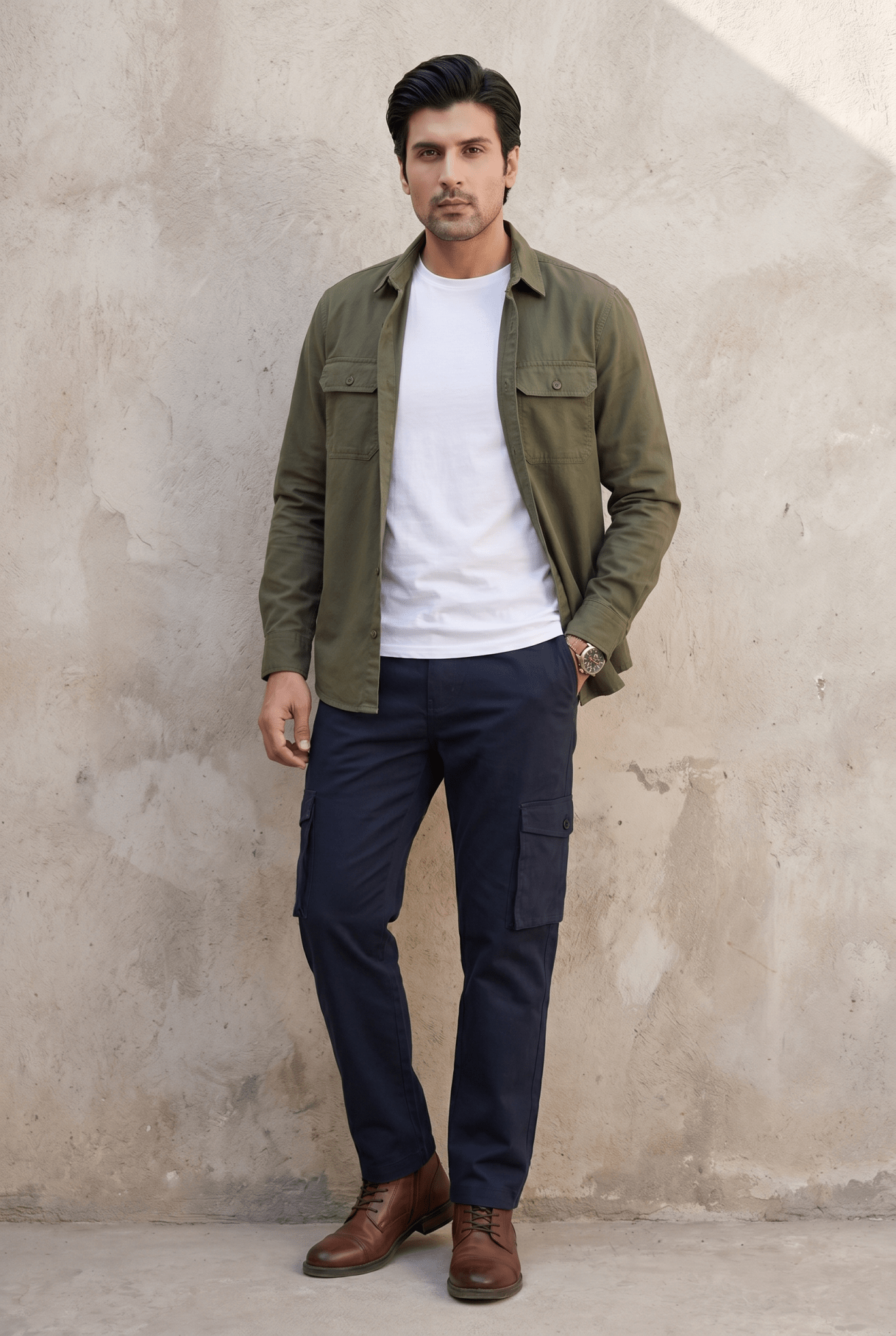 Cut tailored, not tight — Men's Dark Navy Cargo Trousers