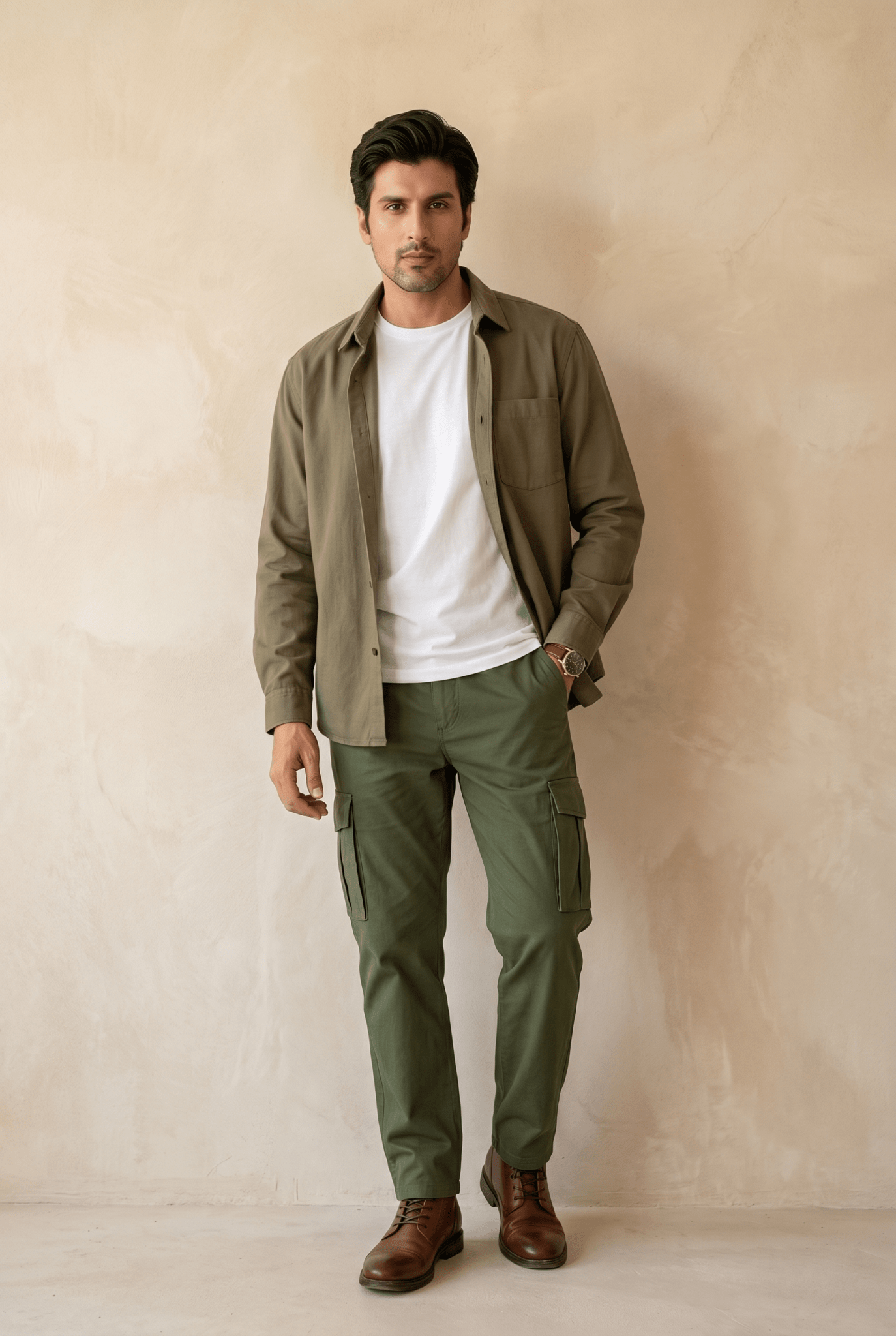 Cut tailored, not tight — Men's Green Cargo Trousers