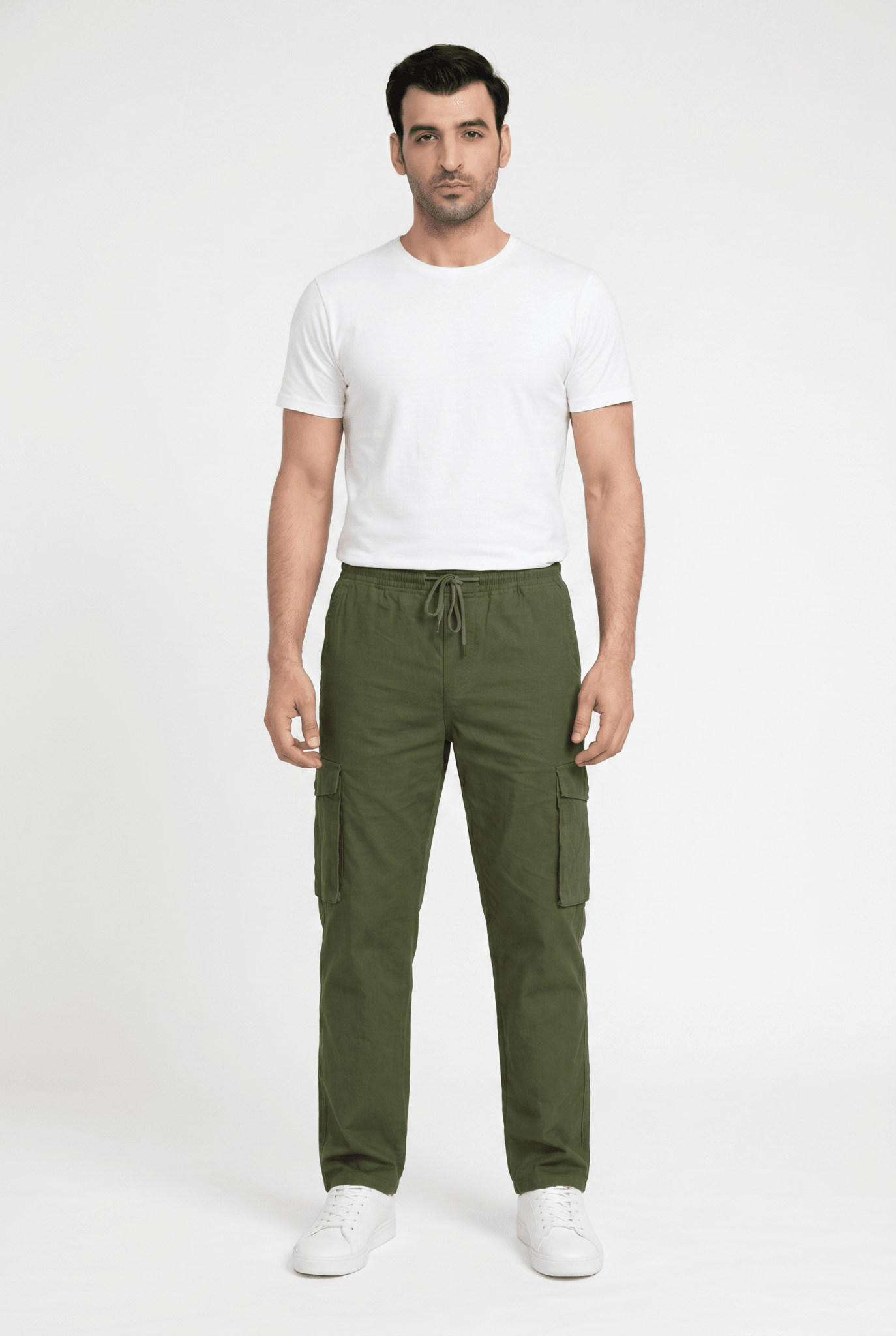 Considered fabric, premium hand-feel — Men's Green Cargo Trousers