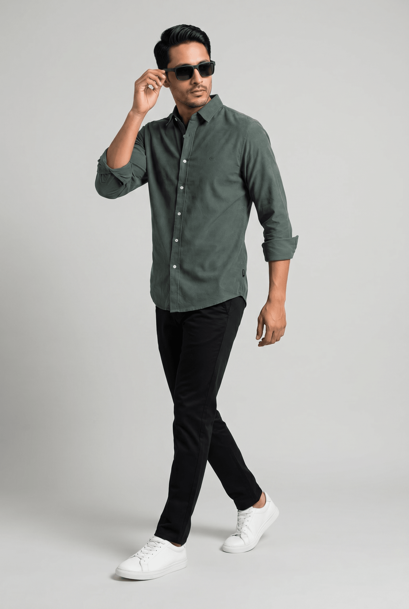 Considered fabric, premium hand-feel — Men's Green Casual Shirt