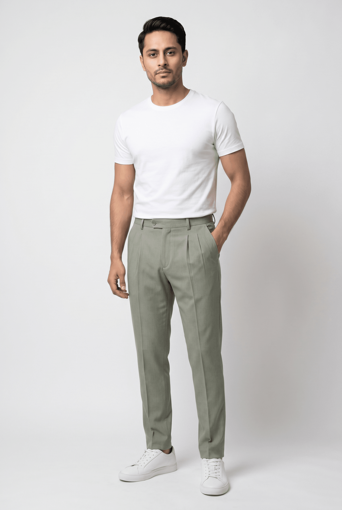 Men's Green Light Pleated Trousers - Garderobe Clothing USAGRB-PLT-GLI-W30